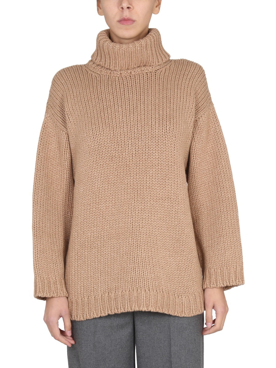 RED VALENTINO Wool and Lurex Blend High Neck Cut-Out Back Sweater