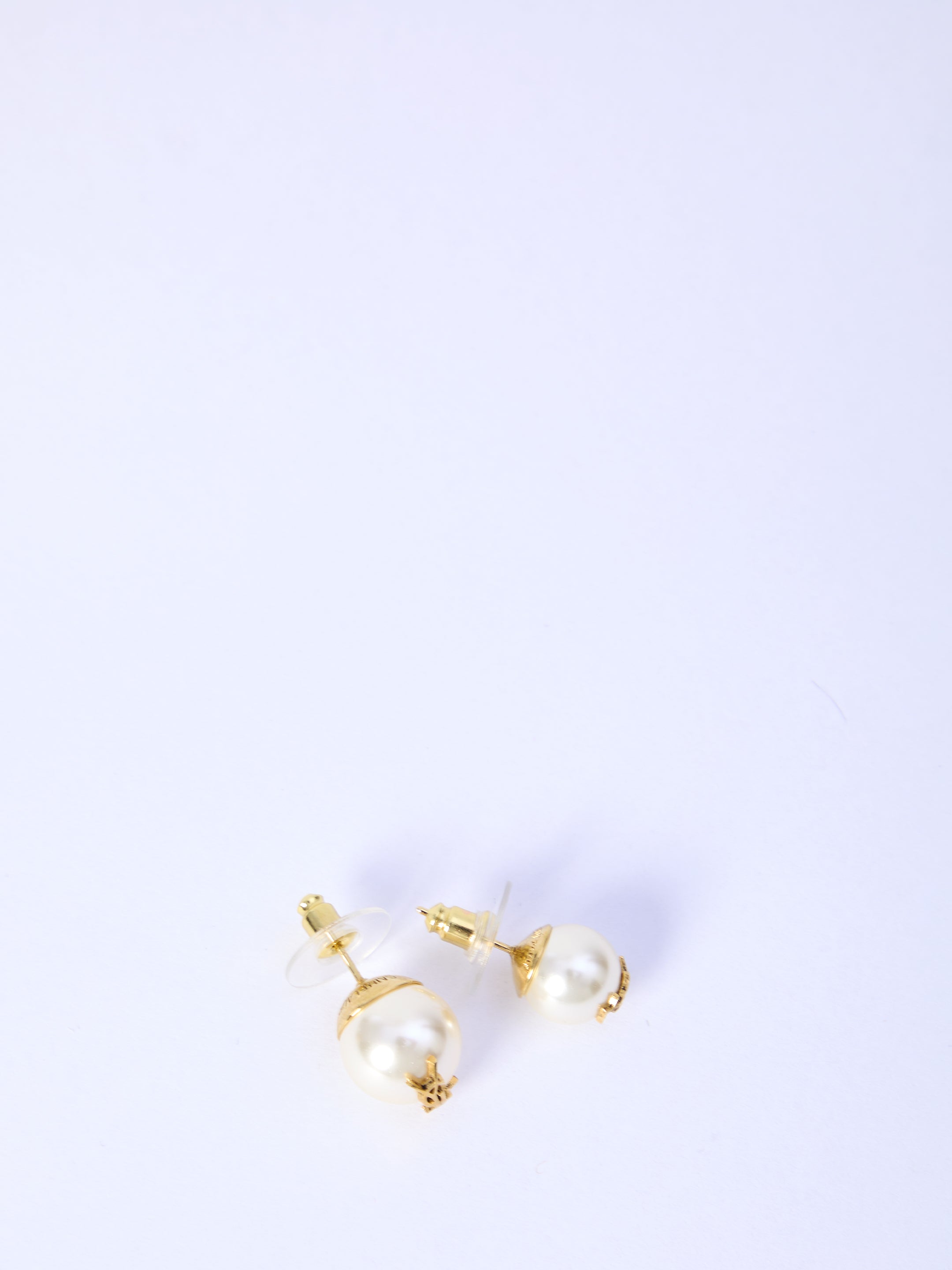SAINT LAURENT Pearl Stud Earrings with Logo Plaque