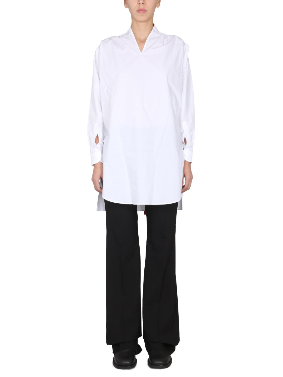 RAF SIMONS Women’s V-Neck Cotton Shirt with Bow Collar