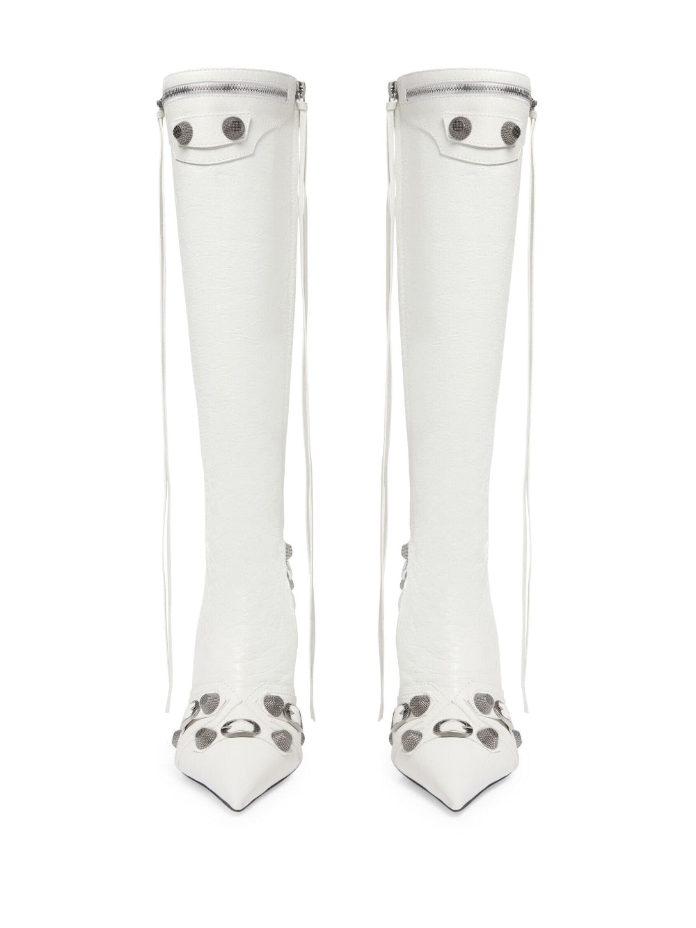 BALENCIAGA Knee-High Leather Boots with Silver Studs