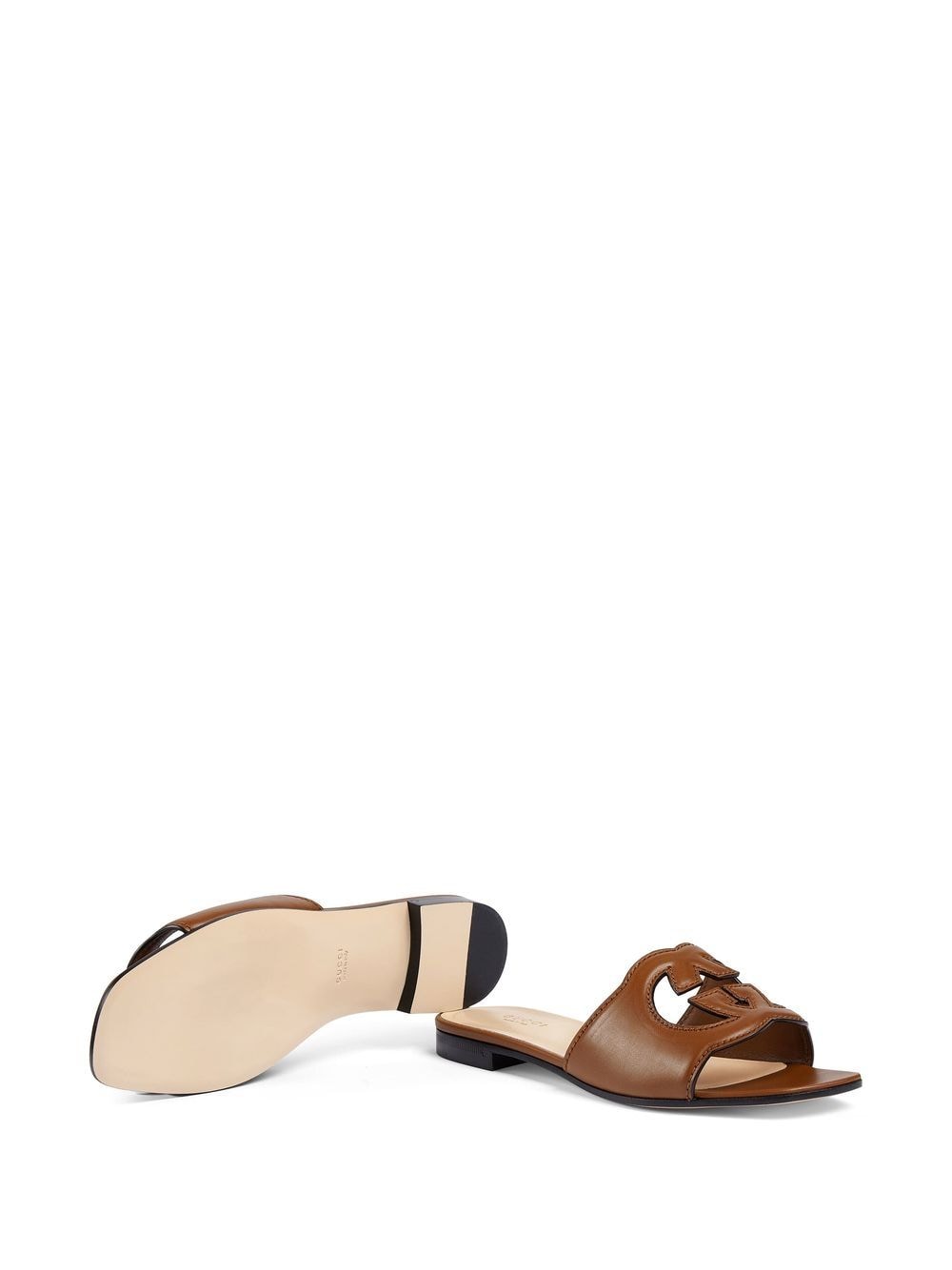 GUCCI Women's Leather Flat Sandals with Signature Logo Cut-Out