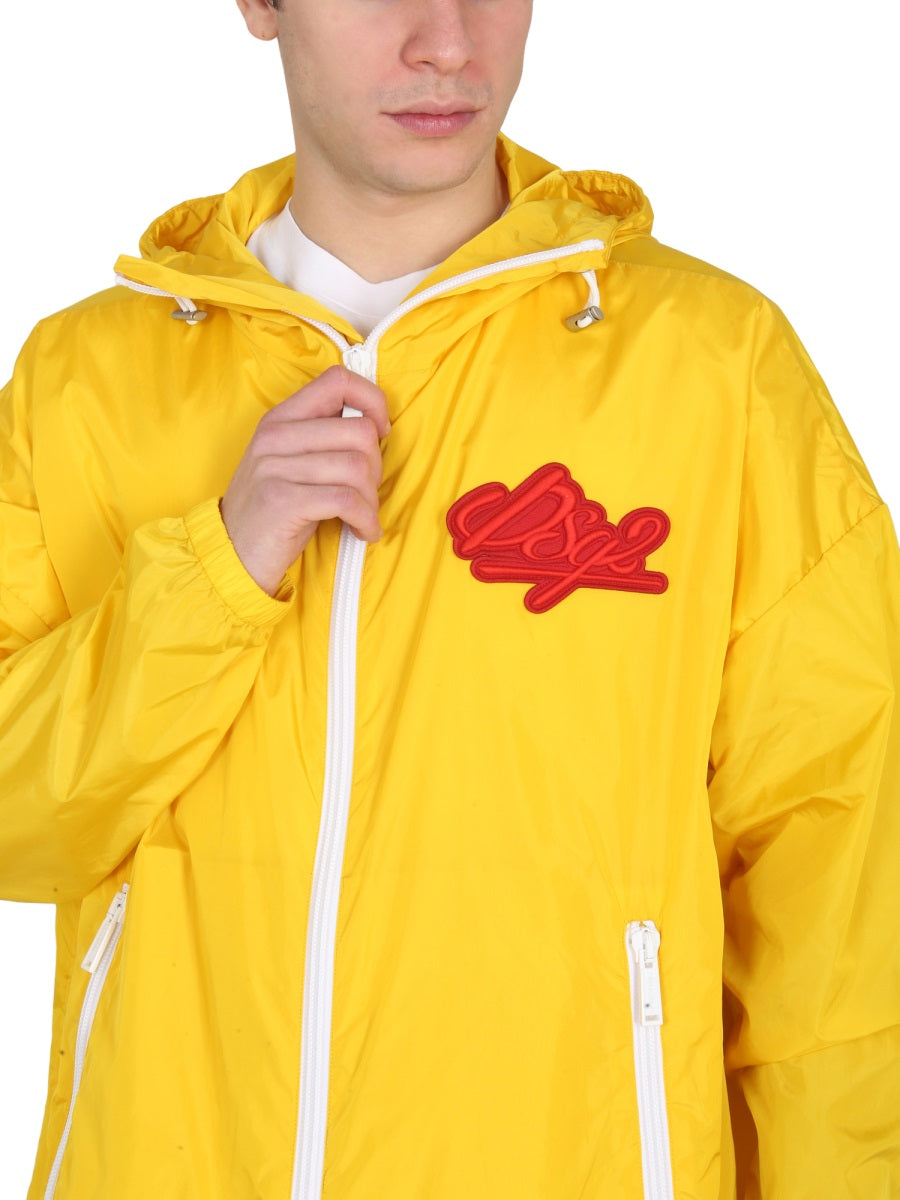 DSQUARED High Neck Hooded Jacket with Logo Patch for Men