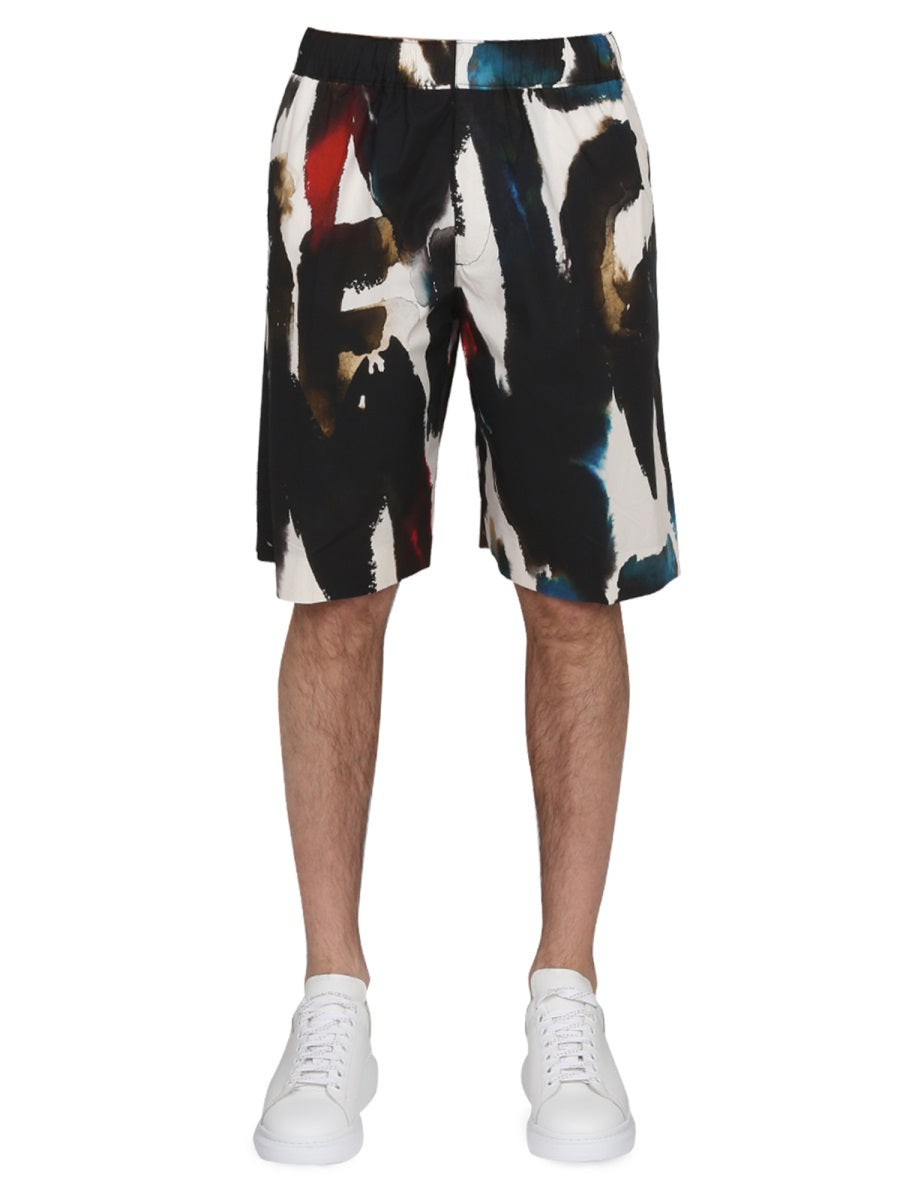 ALEXANDER McQUEEN Men's Mini Bermuda Shorts with Logo Print