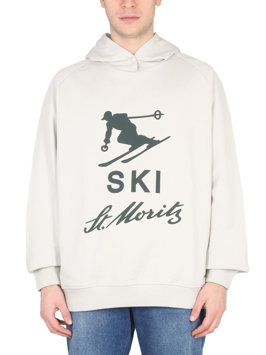 BALLY CURLING Buttoned Hoodie Sweatshirt with Graphic Print