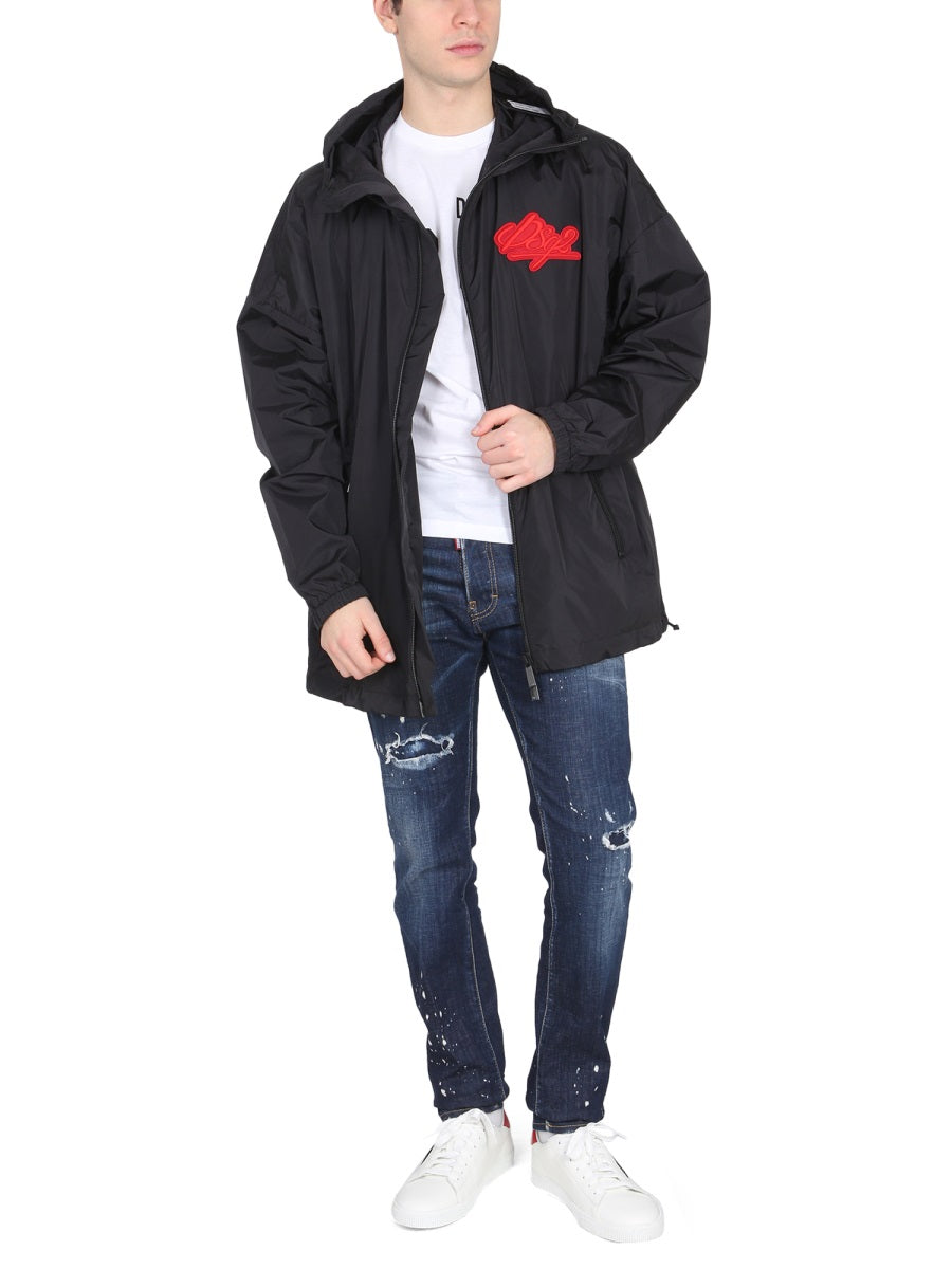 DSQUARED High Neck Hooded Jacket with Logo Patch