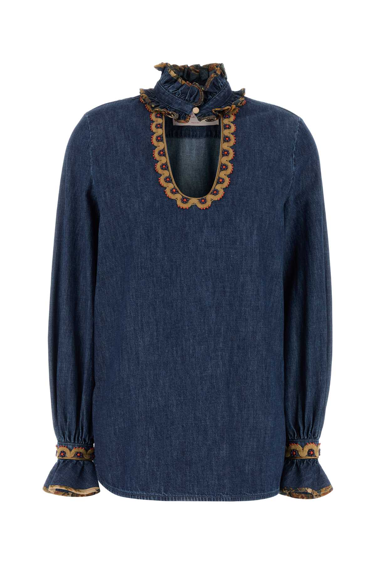 VALENTINO Denim Blouse with Embroidered Edges