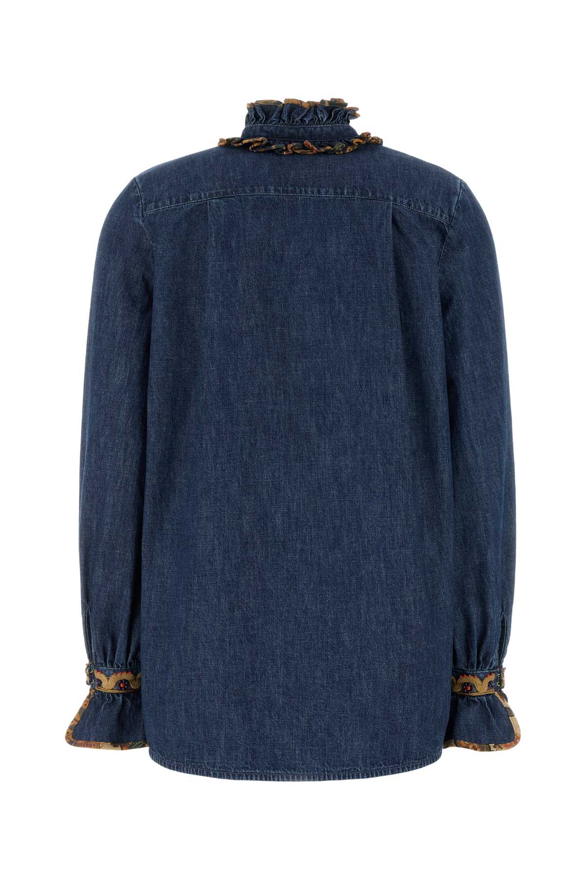 VALENTINO Denim Blouse with Embroidered Edges
