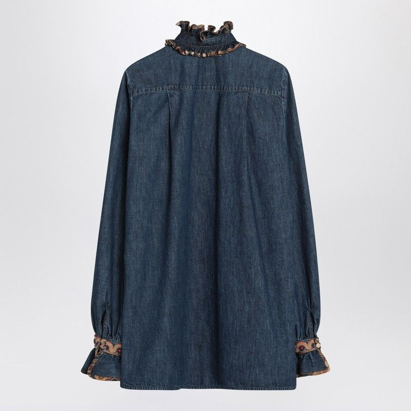 VALENTINO Denim Blouse with Embroidered Edges