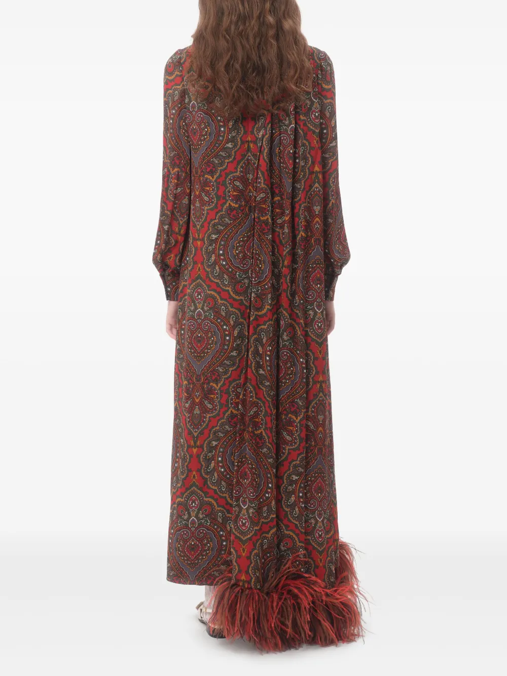 VALENTINO GARAVANI Midi Dress with V-Neck and Ostrich Feathers - Size 42