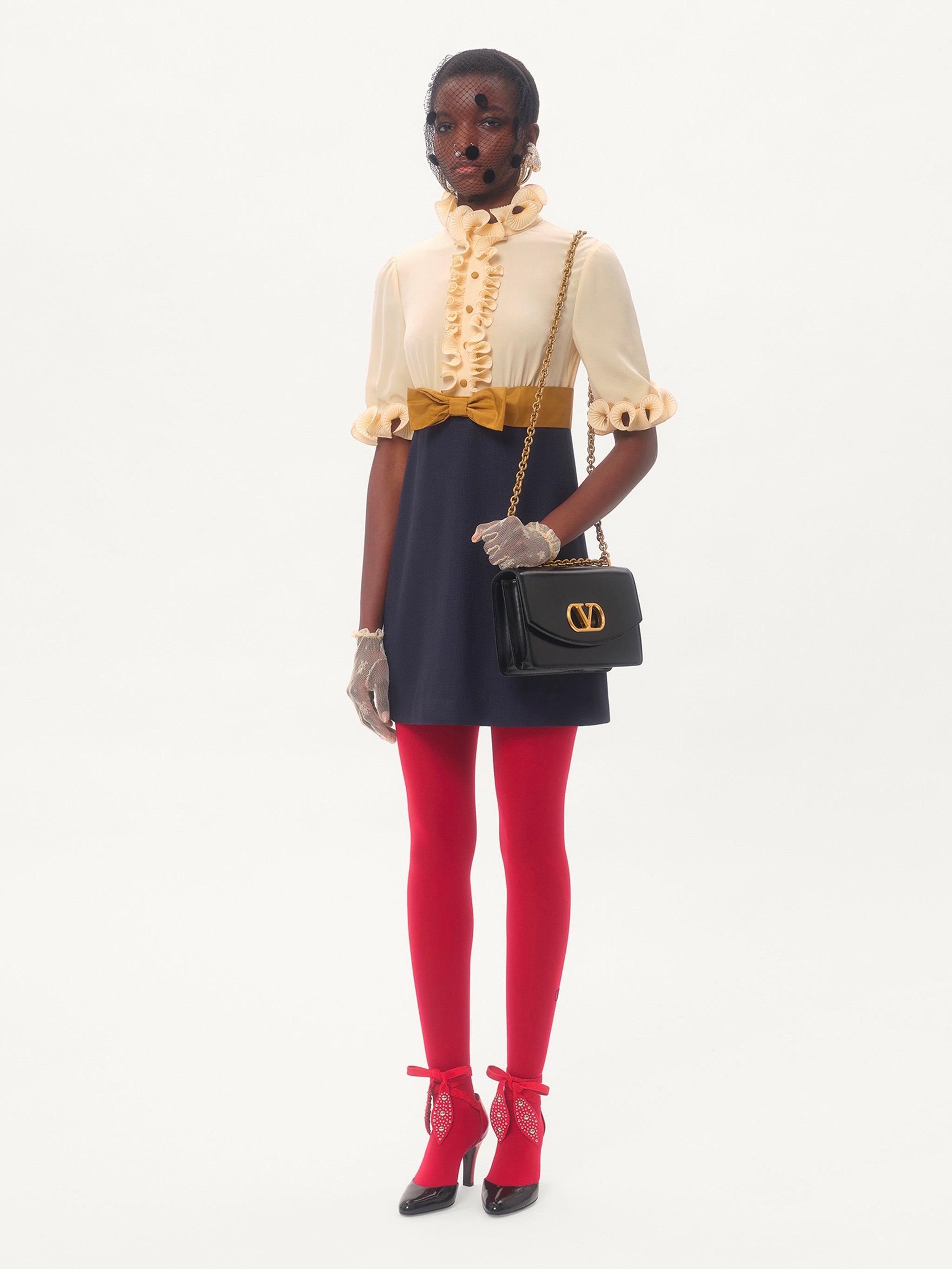 VALENTINO GARAVANI Silk Ruffle Mini Dress with Bow Detail - Size 42