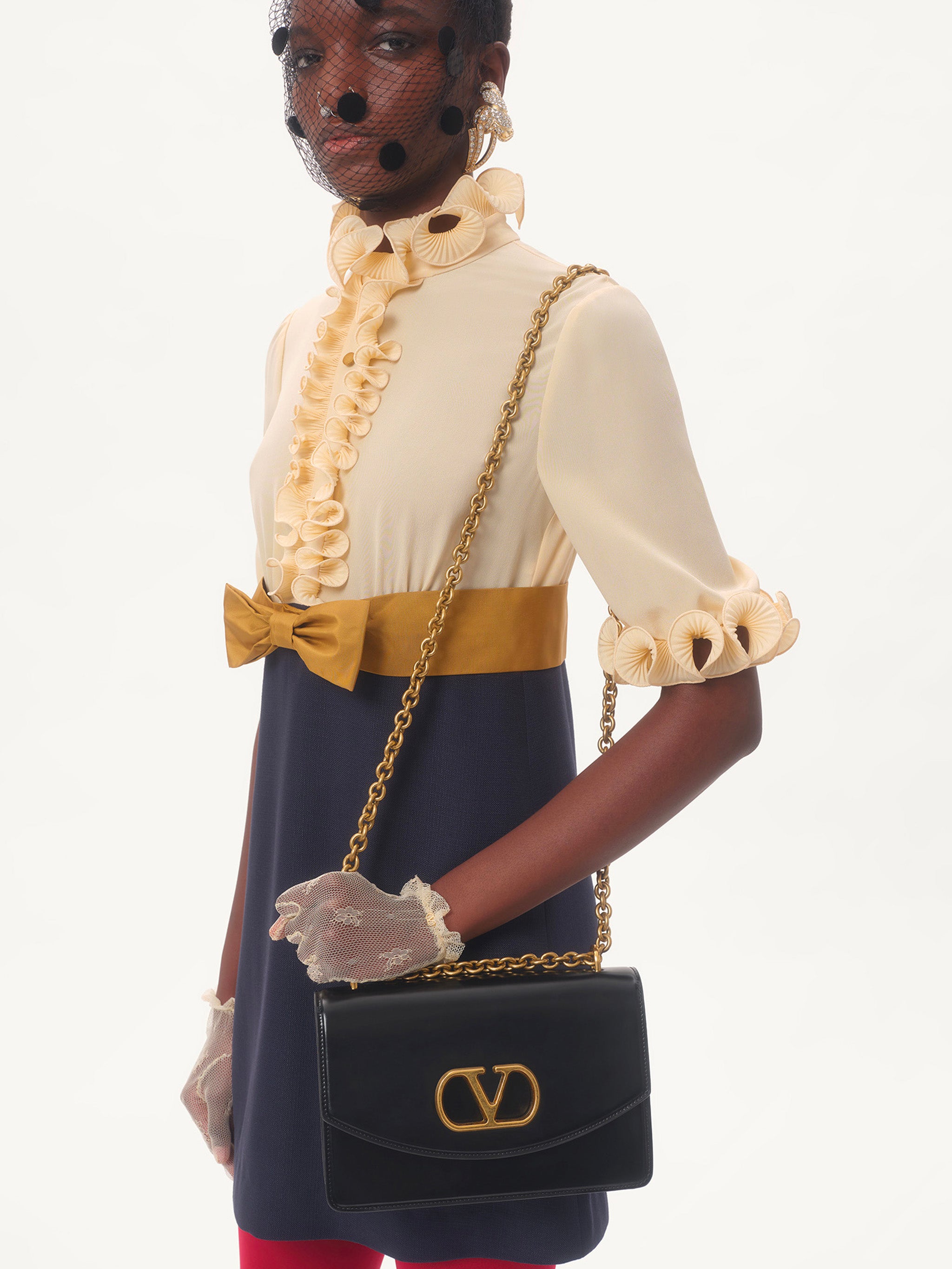 VALENTINO GARAVANI Silk Ruffle Mini Dress with Bow Detail - Size 42