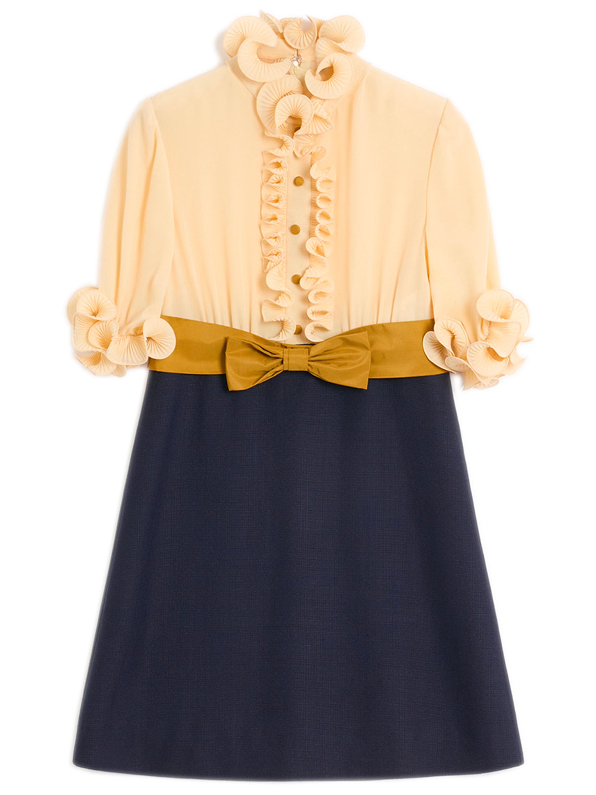 VALENTINO GARAVANI Silk Ruffle Mini Dress with Bow Detail - Size 42