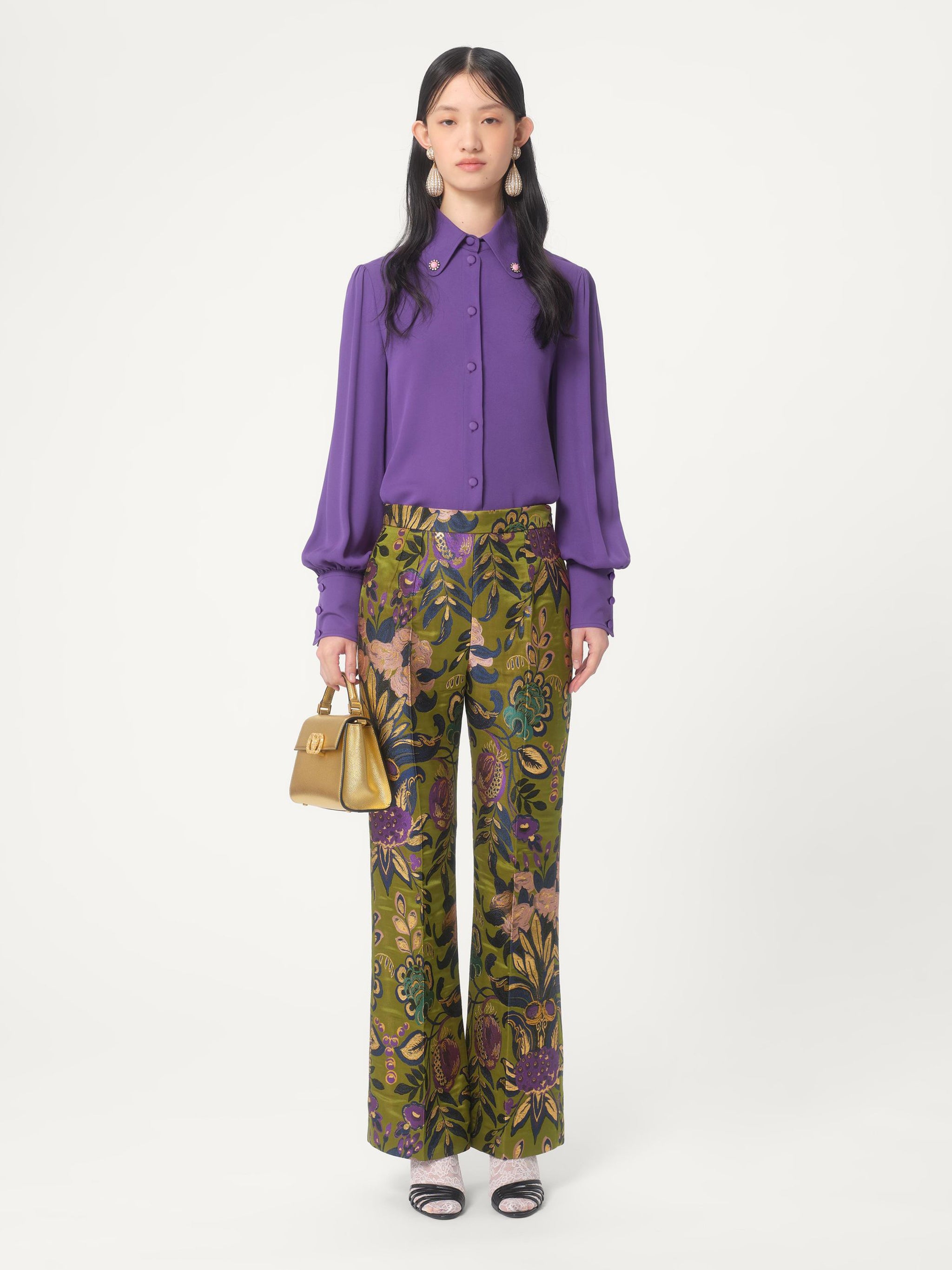 VALENTINO GARAVANI Silk Shirt with Daisy Jewel Button Detail - Size 42