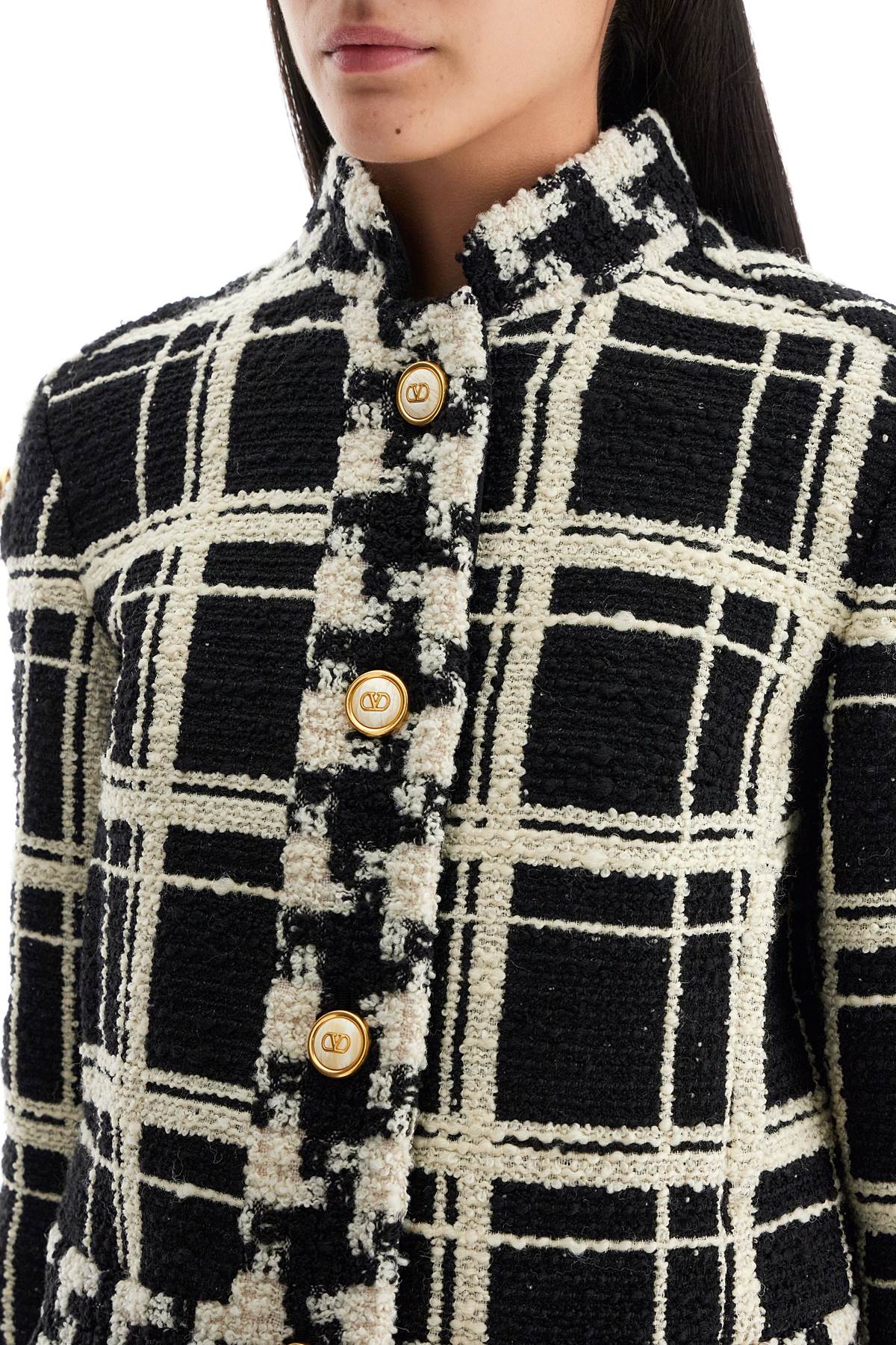 VALENTINO GARAVANI Macro Check Tweed Caban Jacket - Size 40