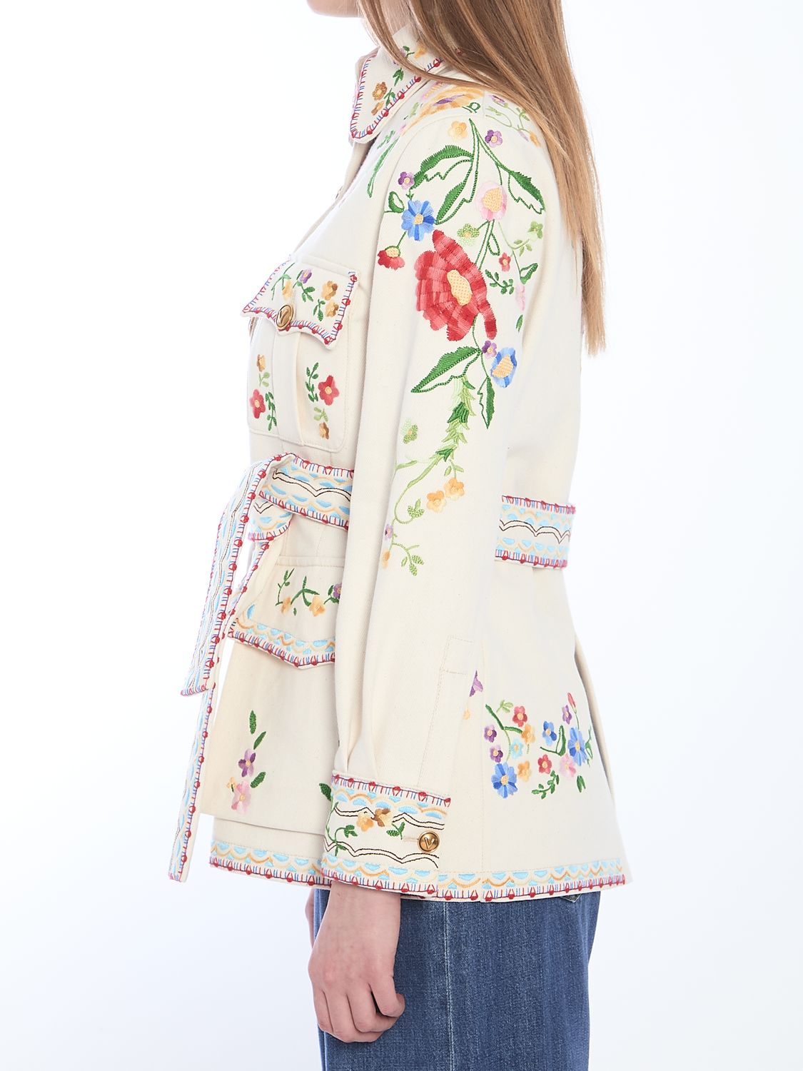 VALENTINO GARAVANI Floral Embroidered Denim Blazer for Women