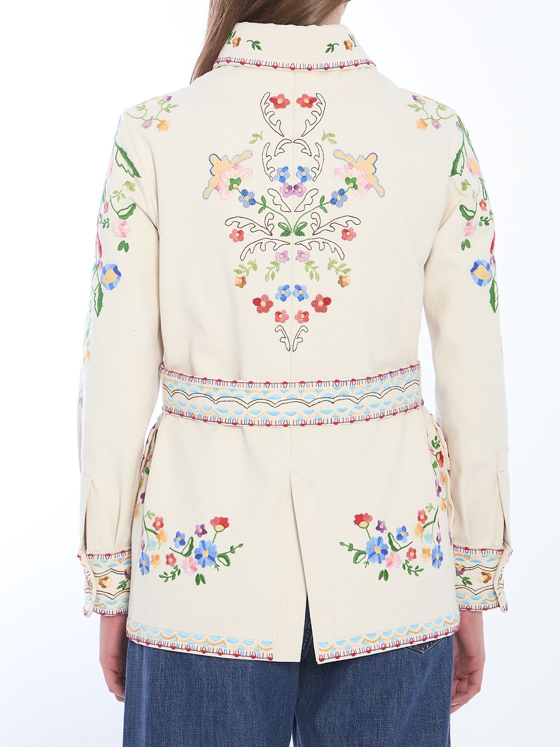 VALENTINO GARAVANI Floral Embroidered Denim Blazer for Women