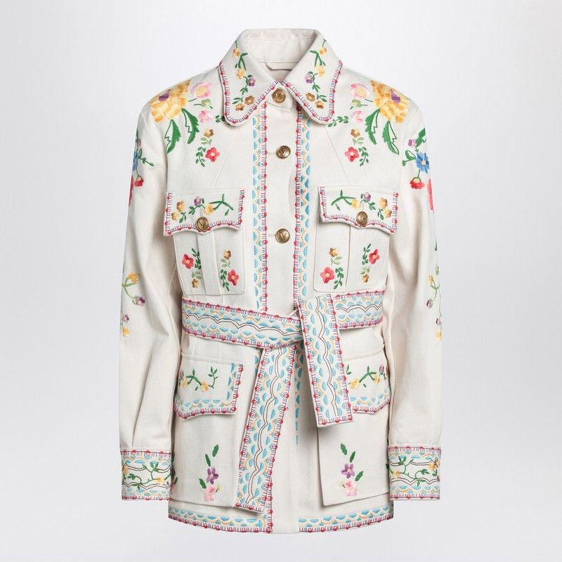 VALENTINO GARAVANI Floral Embroidered Denim Blazer for Women