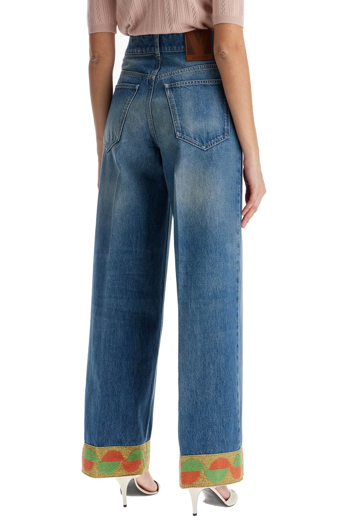 VALENTINO High-Waisted Washed Denim Jeans with Jacquard Hem