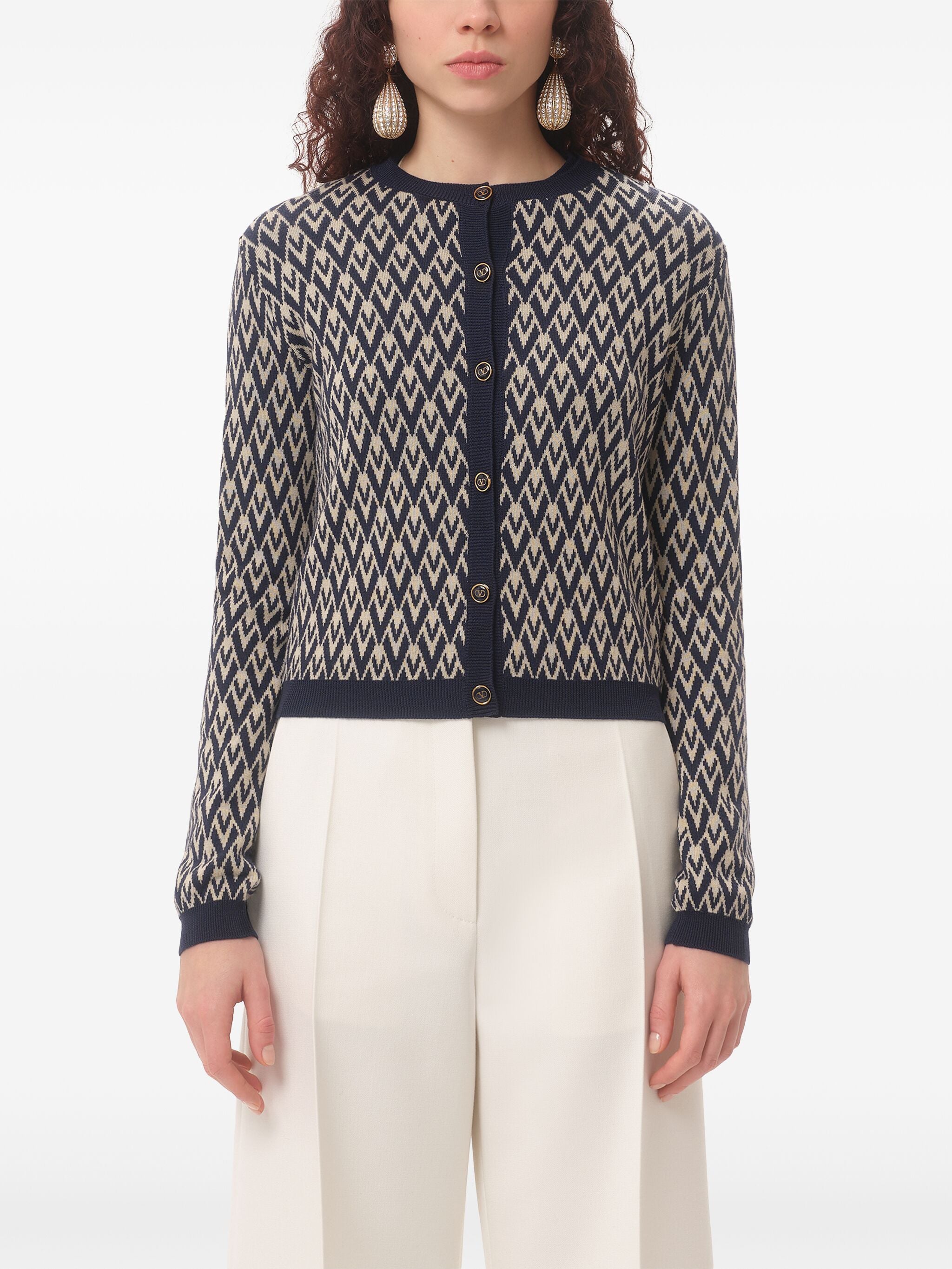 VALENTINO GARAVANI Jacquard Wool Cardigan - Size S