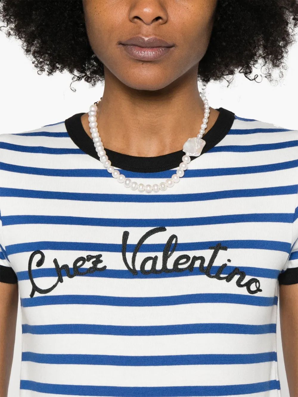 VALENTINO GARAVANI Embroidered Cotton T-Shirt - Stripped Design