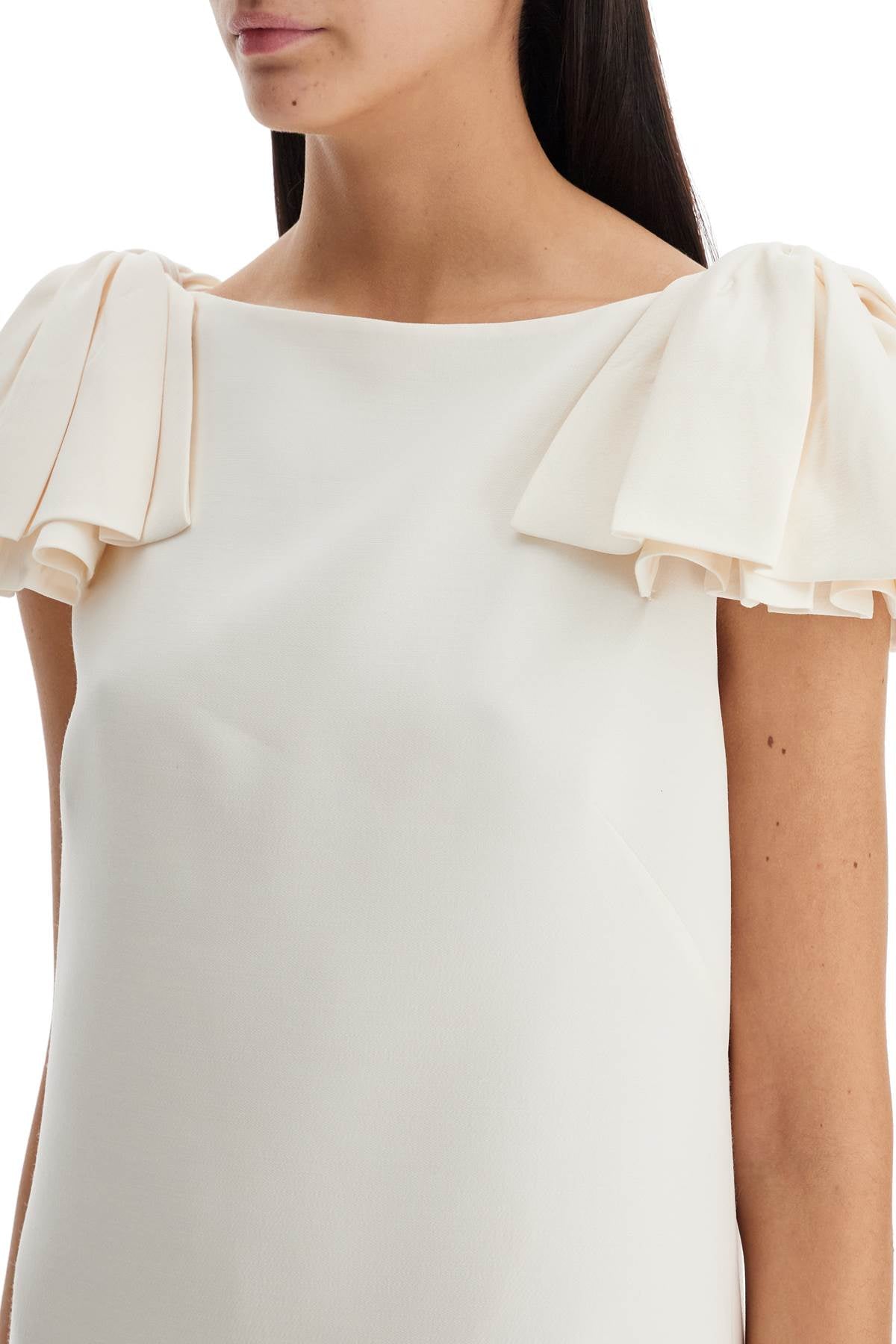 VALENTINO Natural Crepe Dress with Pleated Hem