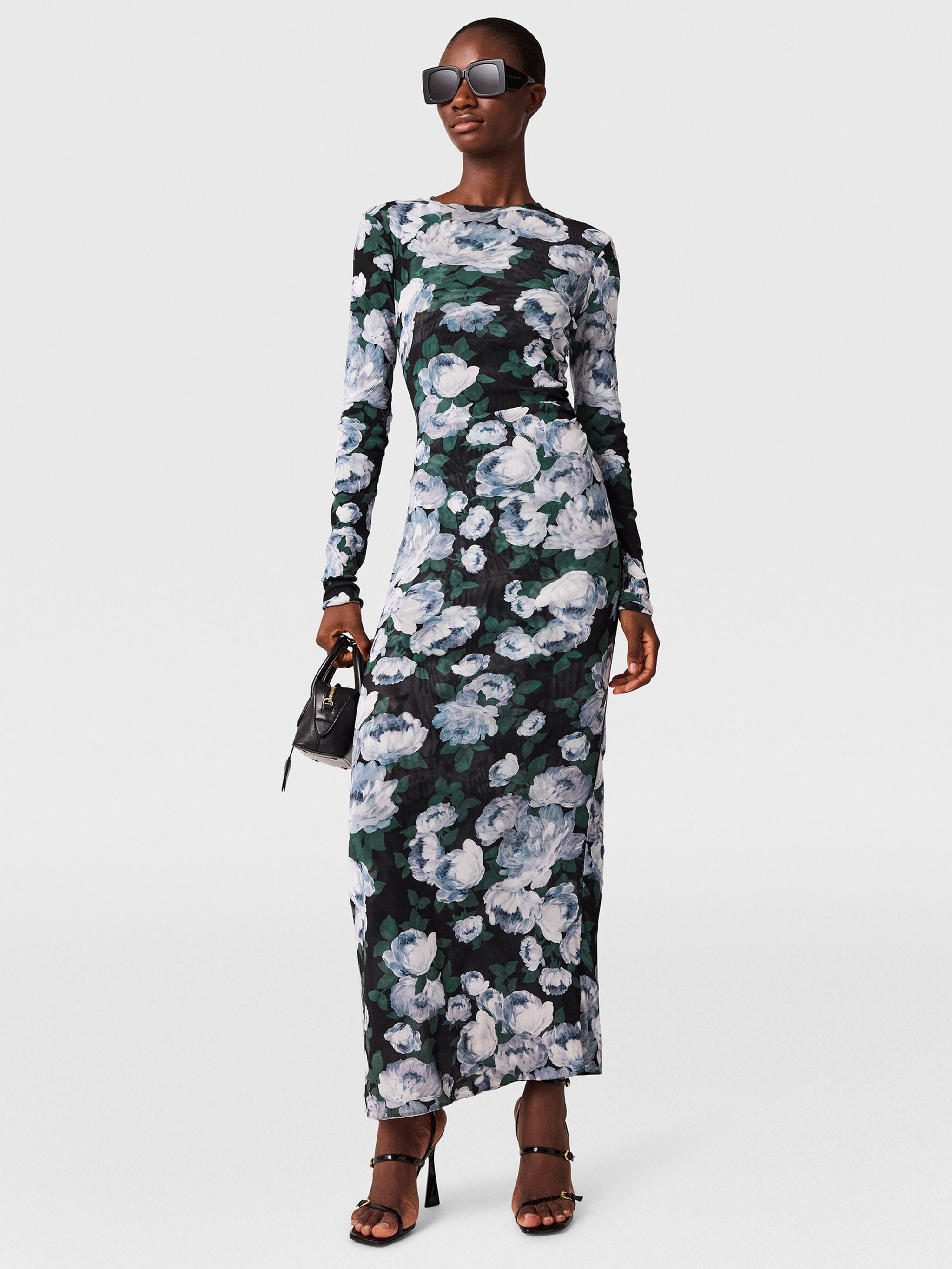 STELLA MCCARTNEY Floral Long-Sleeve Mesh Midi Dress - Size S