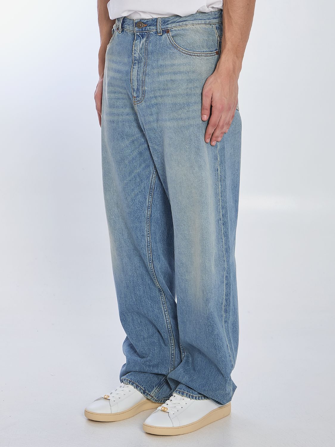 VALENTINO Light Blue Jeans with Washed Effect for Men