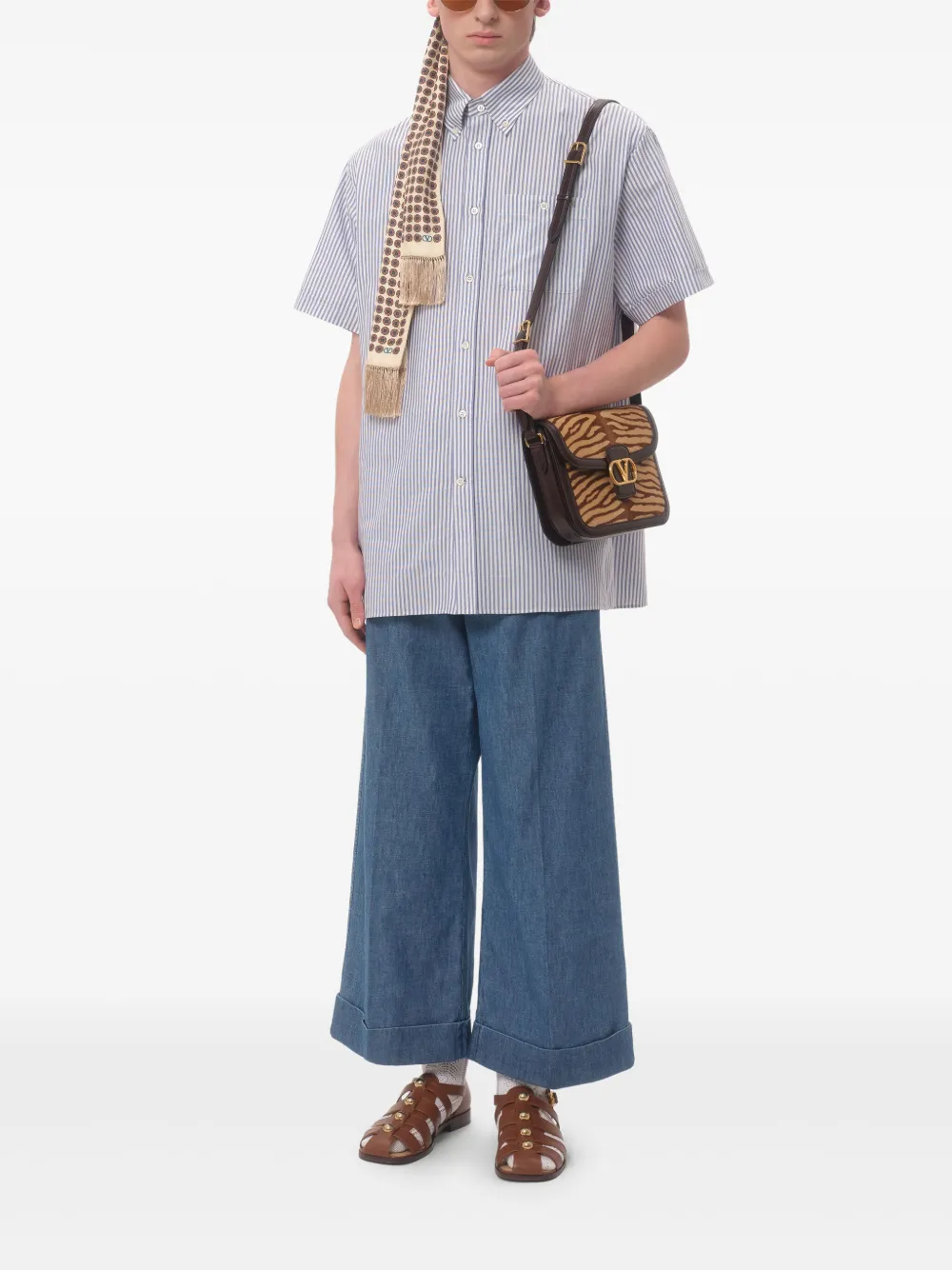 VALENTINO GARAVANI Embroidered Short Sleeve Stripped Oxford Shirt