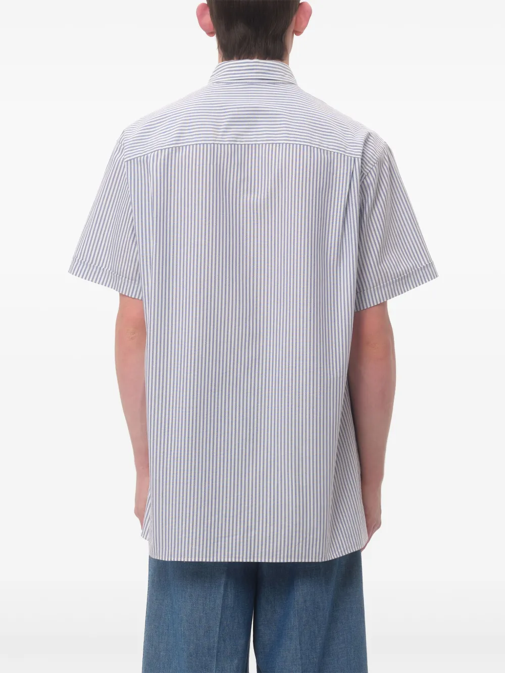 VALENTINO GARAVANI Embroidered Short Sleeve Stripped Oxford Shirt