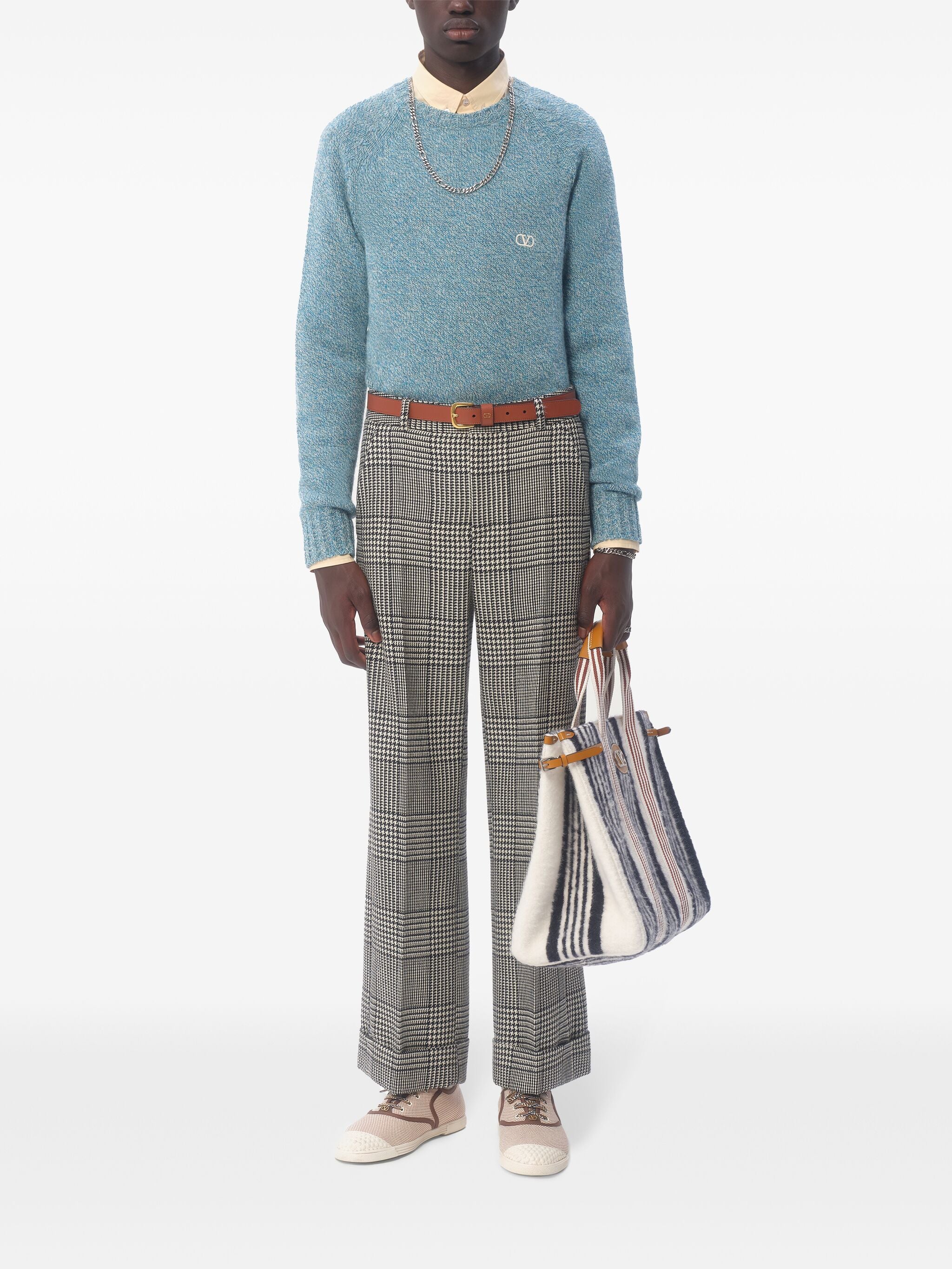 VALENTINO GARAVANI Men's Regular Fit Crew Neck Sweater with Logo Embroidery