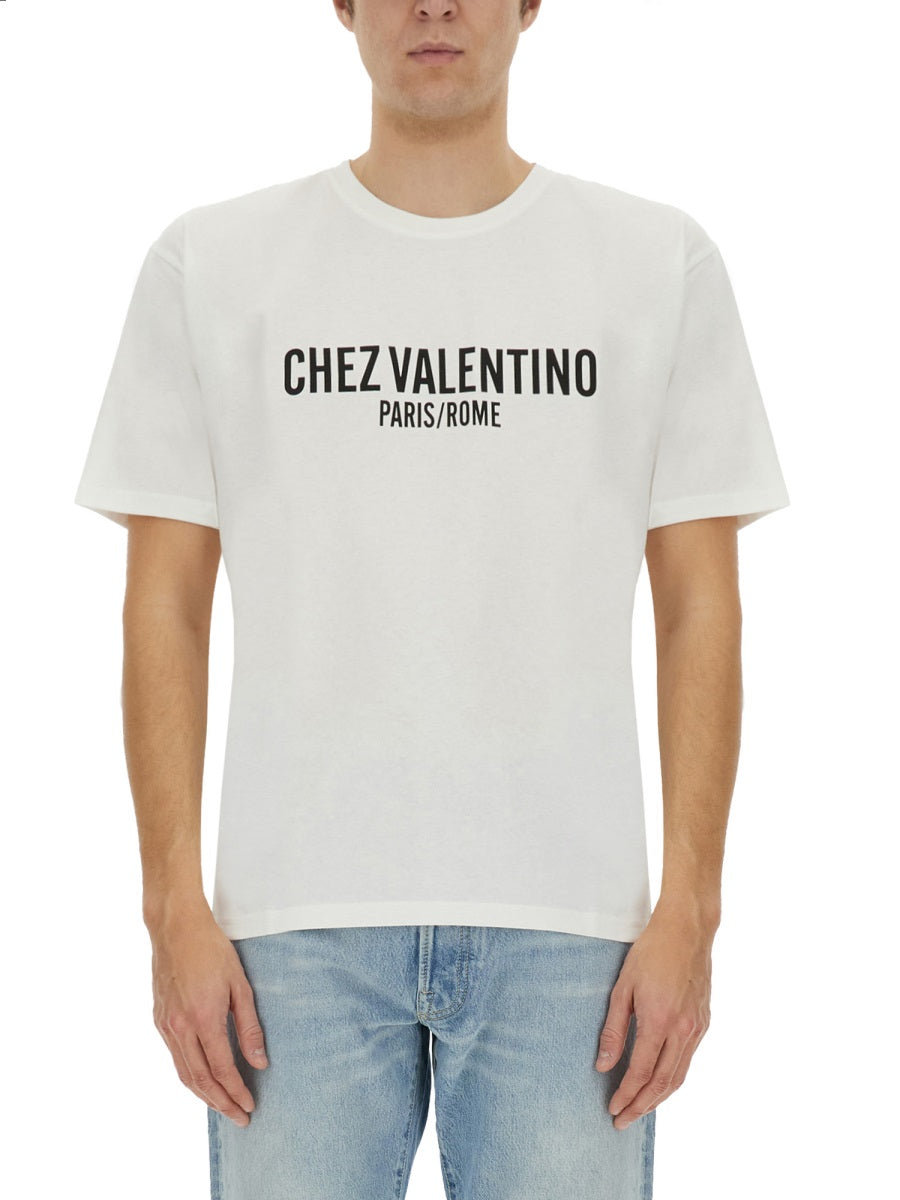 Cotton T-Shirt with Chez Valentino Print - Size L