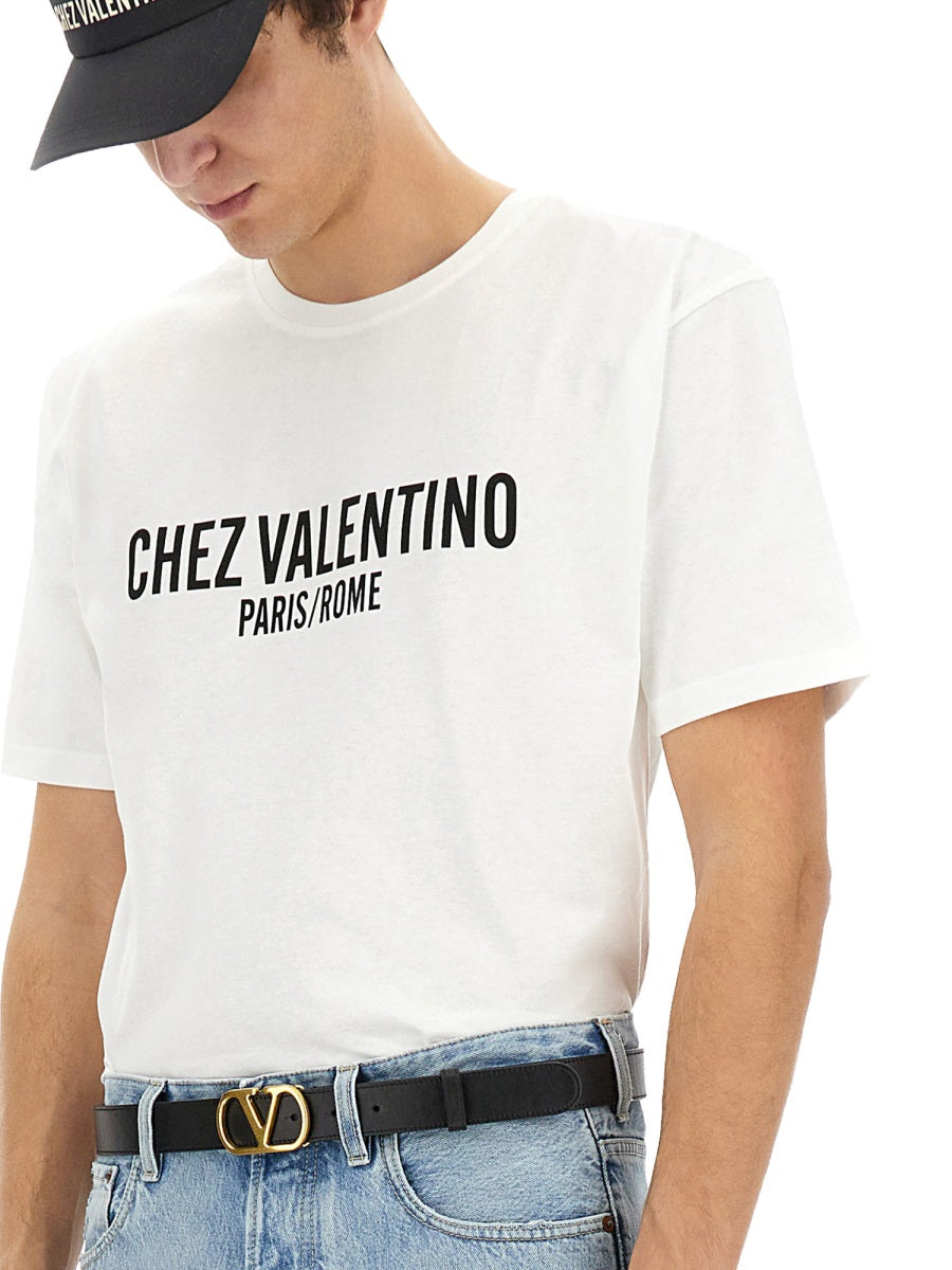 Cotton T-Shirt with Chez Valentino Print - Size L