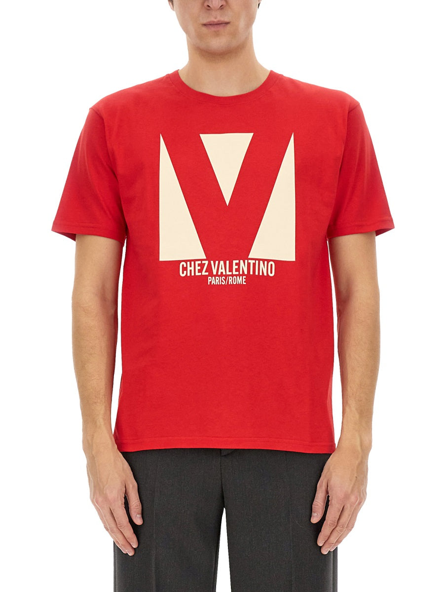 Men's Cotton T-Shirt with Chez Valentino Print - Size M