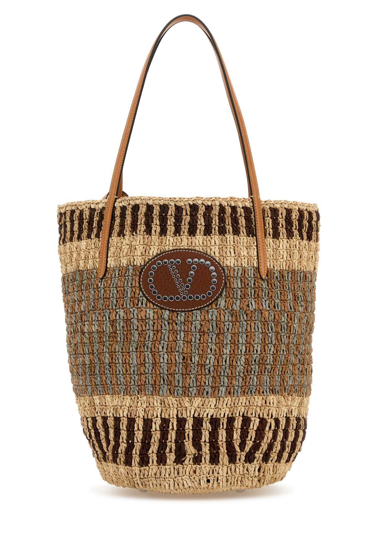 VALENTINO GARAVANI Embroidered Raffia Vlogo Signature Shopping Tote Handbag