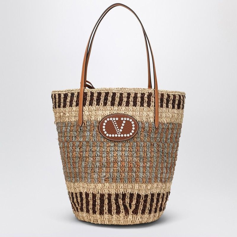 VALENTINO GARAVANI Signature Shopping Handbag with Leather Details