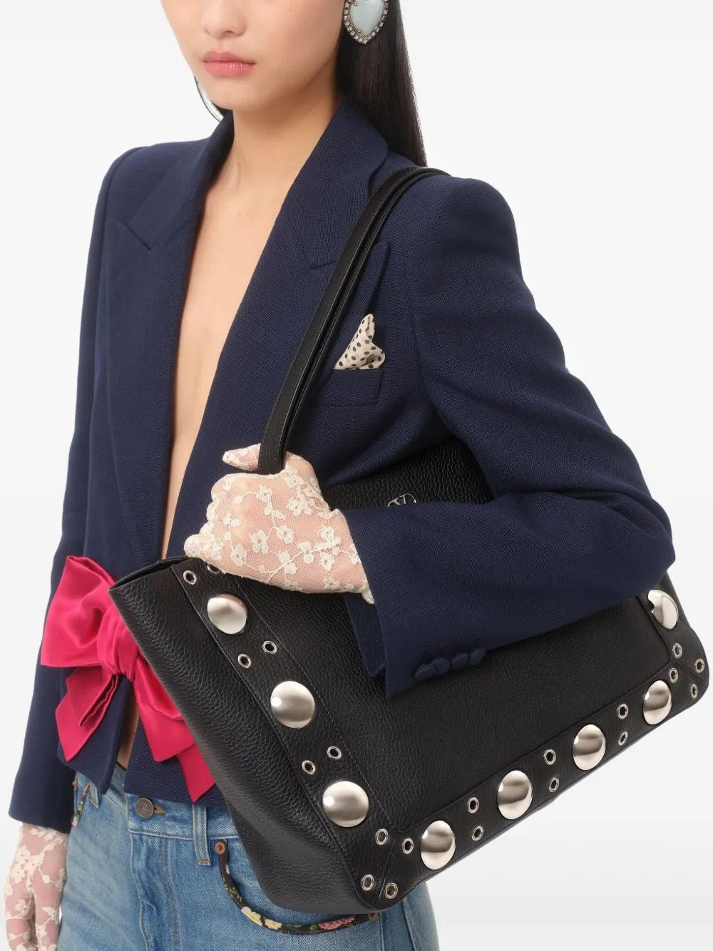 VALENTINO GARAVANI Signature Logo Leather Shopping Handbag - Tote