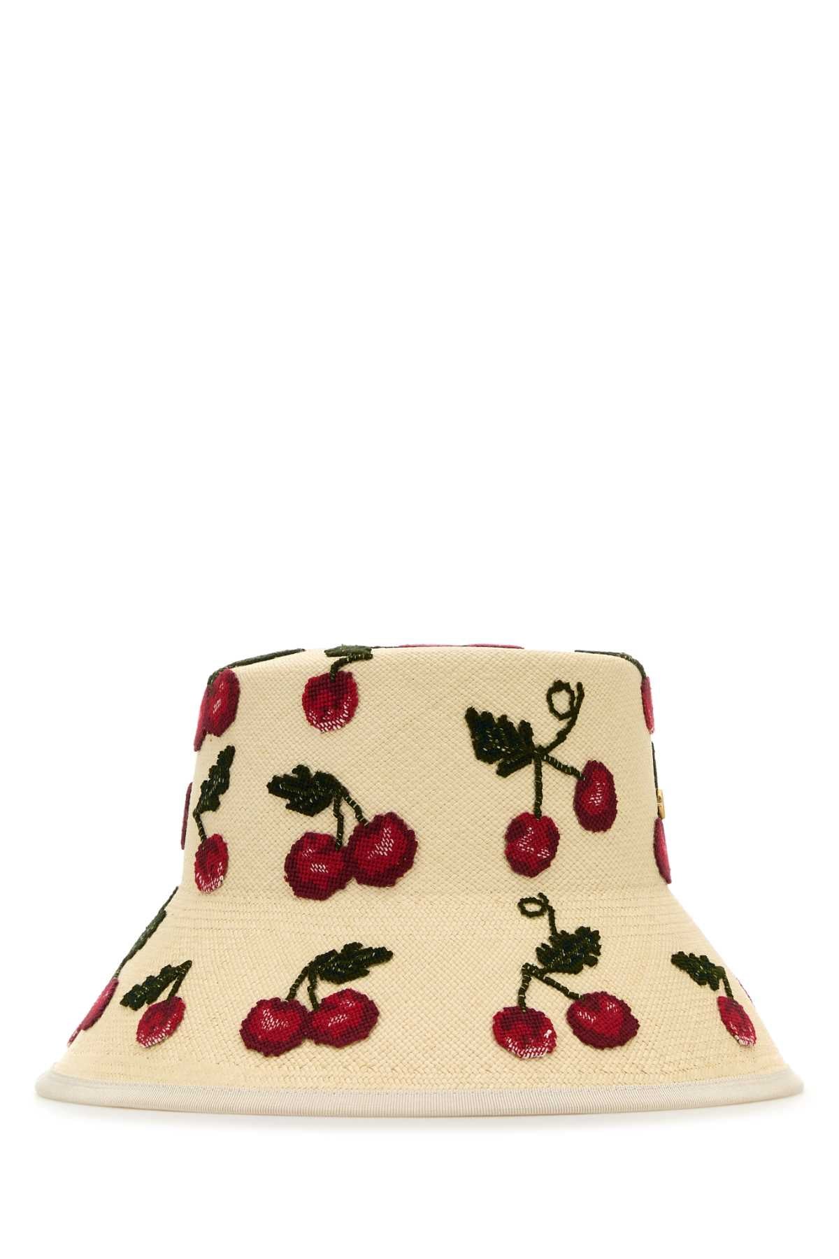 VALENTINO GARAVANI Embroidered Straw Cherryfic Bucket Hat