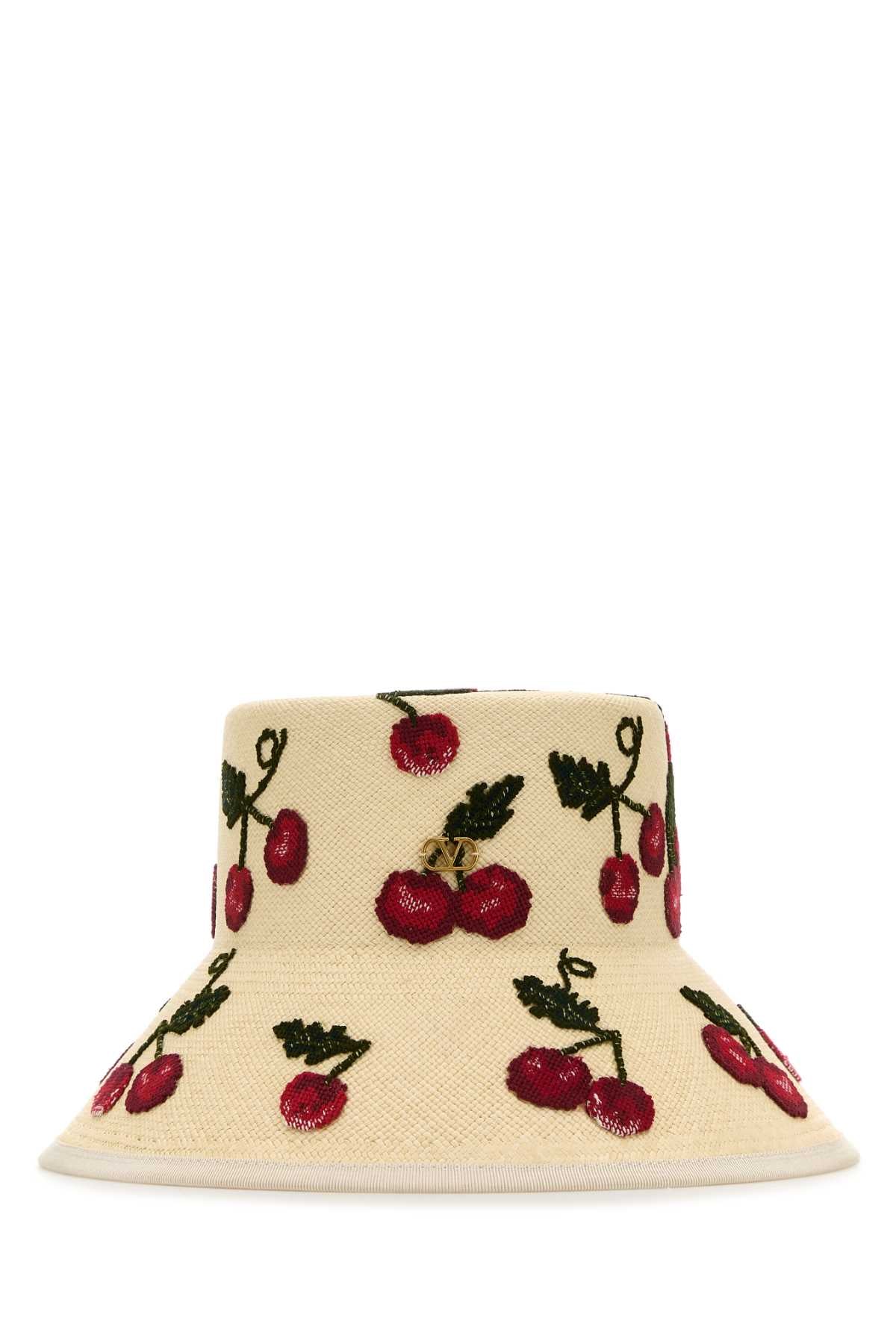 VALENTINO GARAVANI Embroidered Straw Cherryfic Bucket Hat