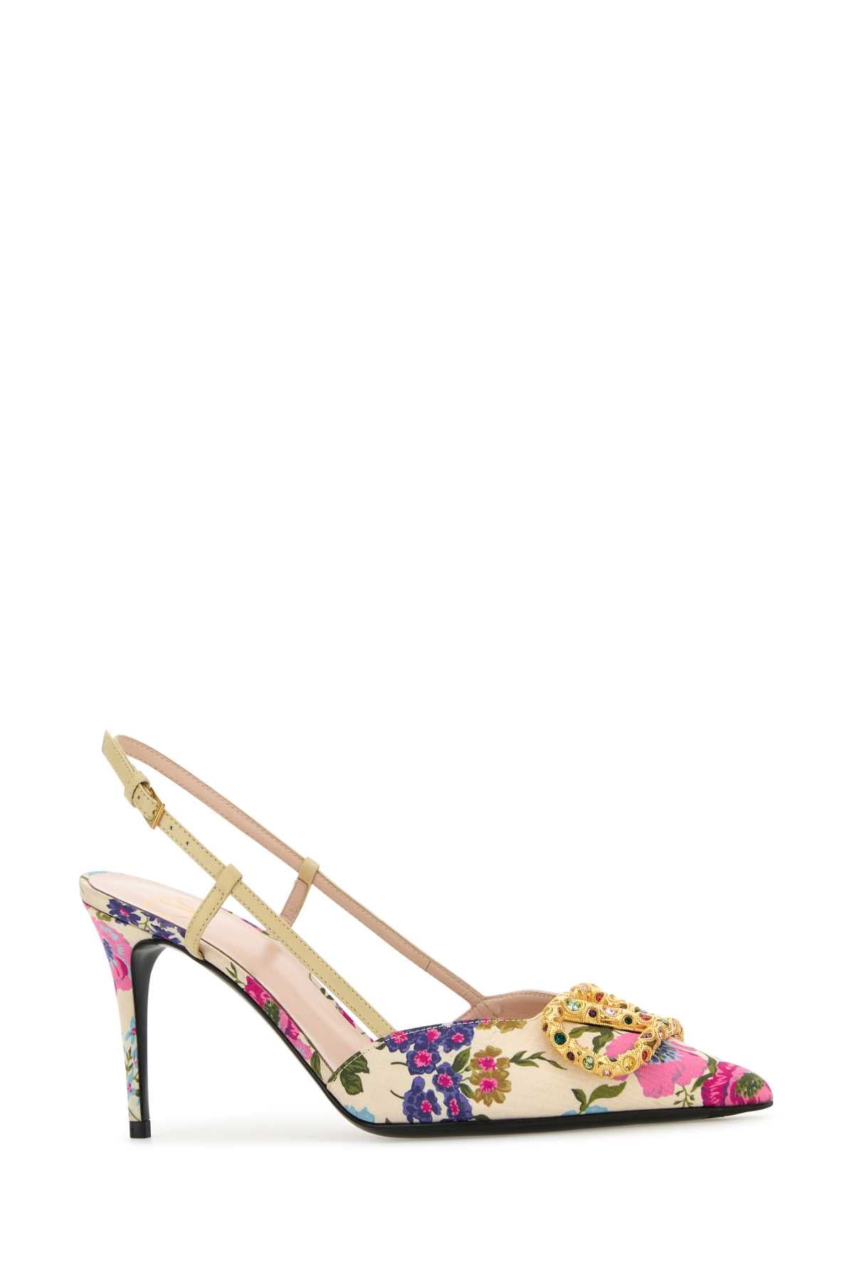 VALENTINO GARAVANI Floral Printed Fabric Vlogo Signature Slingback Pumps for Women
