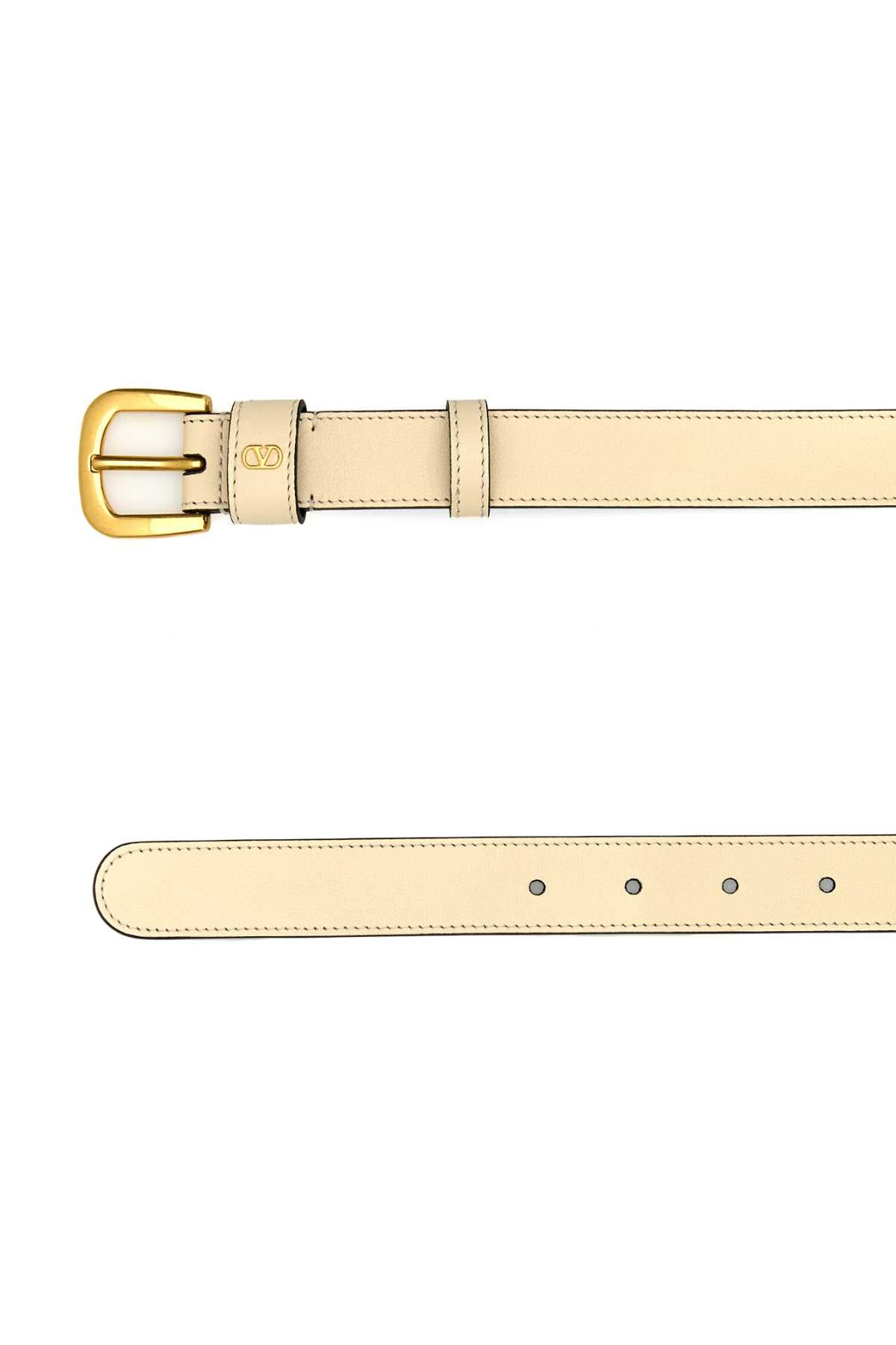 VALENTINO GARAVANI Ivory Leather Belt with VLogo Signature