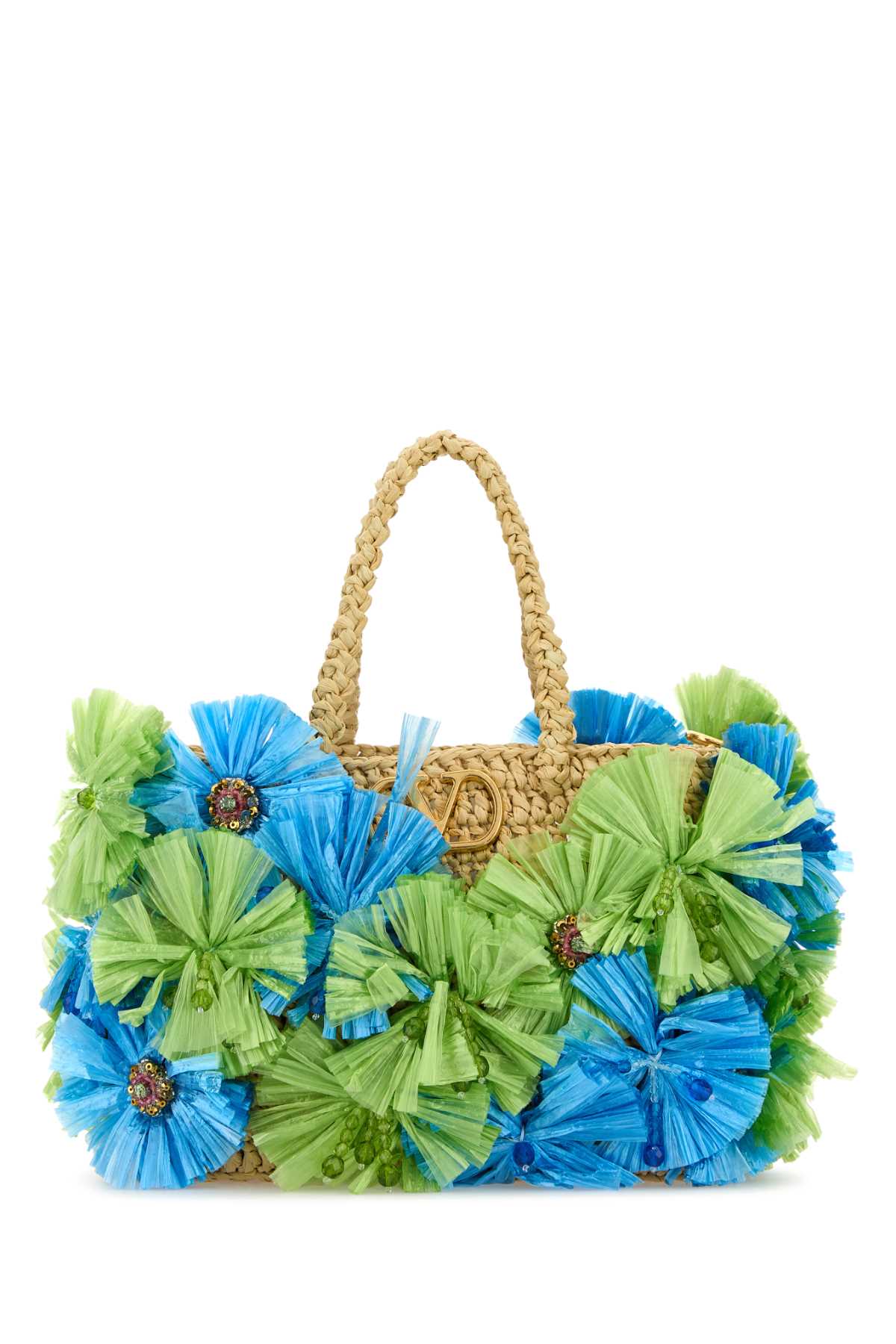 VALENTINO GARAVANI Mini Embellished Raffia Vlogo Signature Handbag