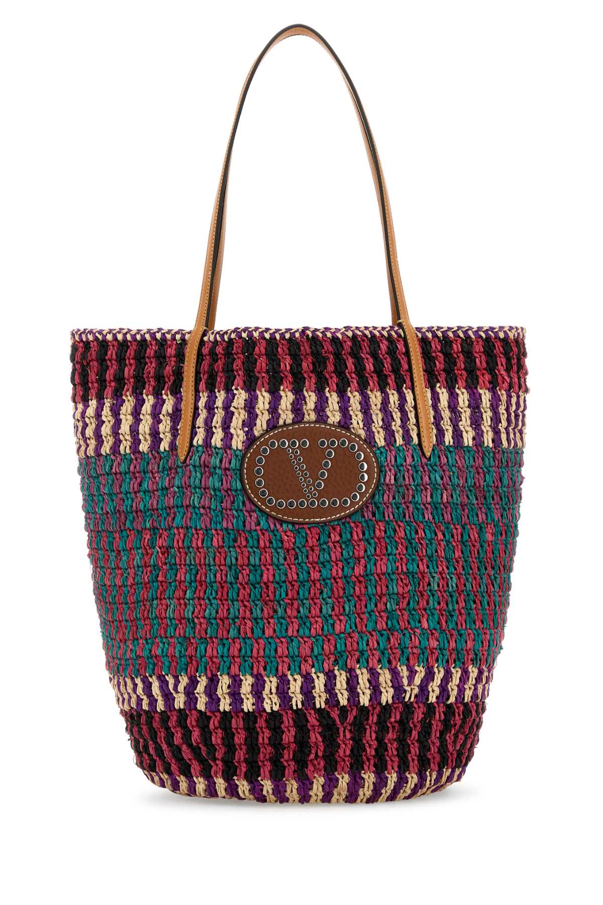 VALENTINO GARAVANI Multicolor Raffia Vlogo Shopping Tote Handbag (N/S)
