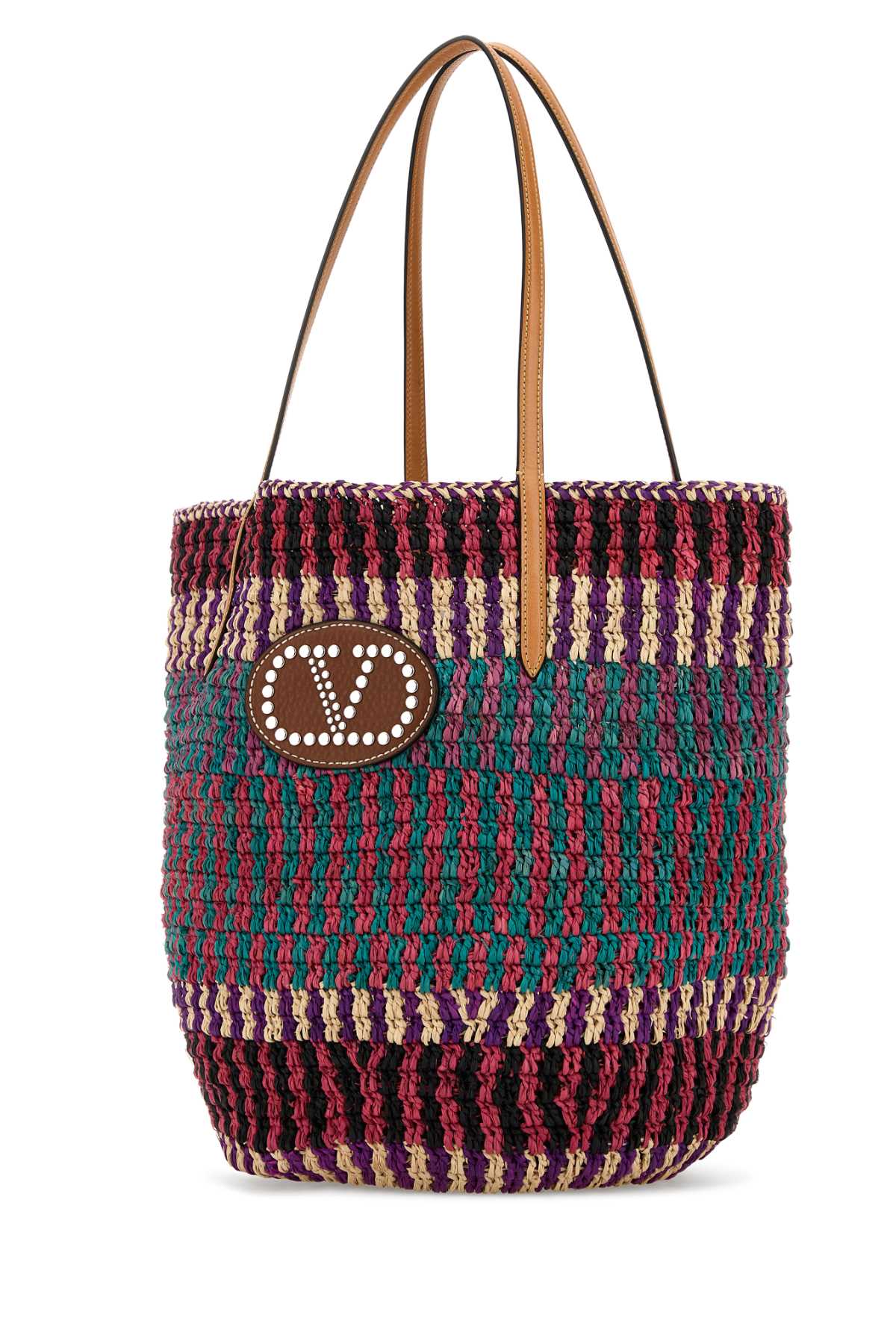VALENTINO GARAVANI Multicolor Raffia Vlogo Shopping Tote Handbag (N/S)