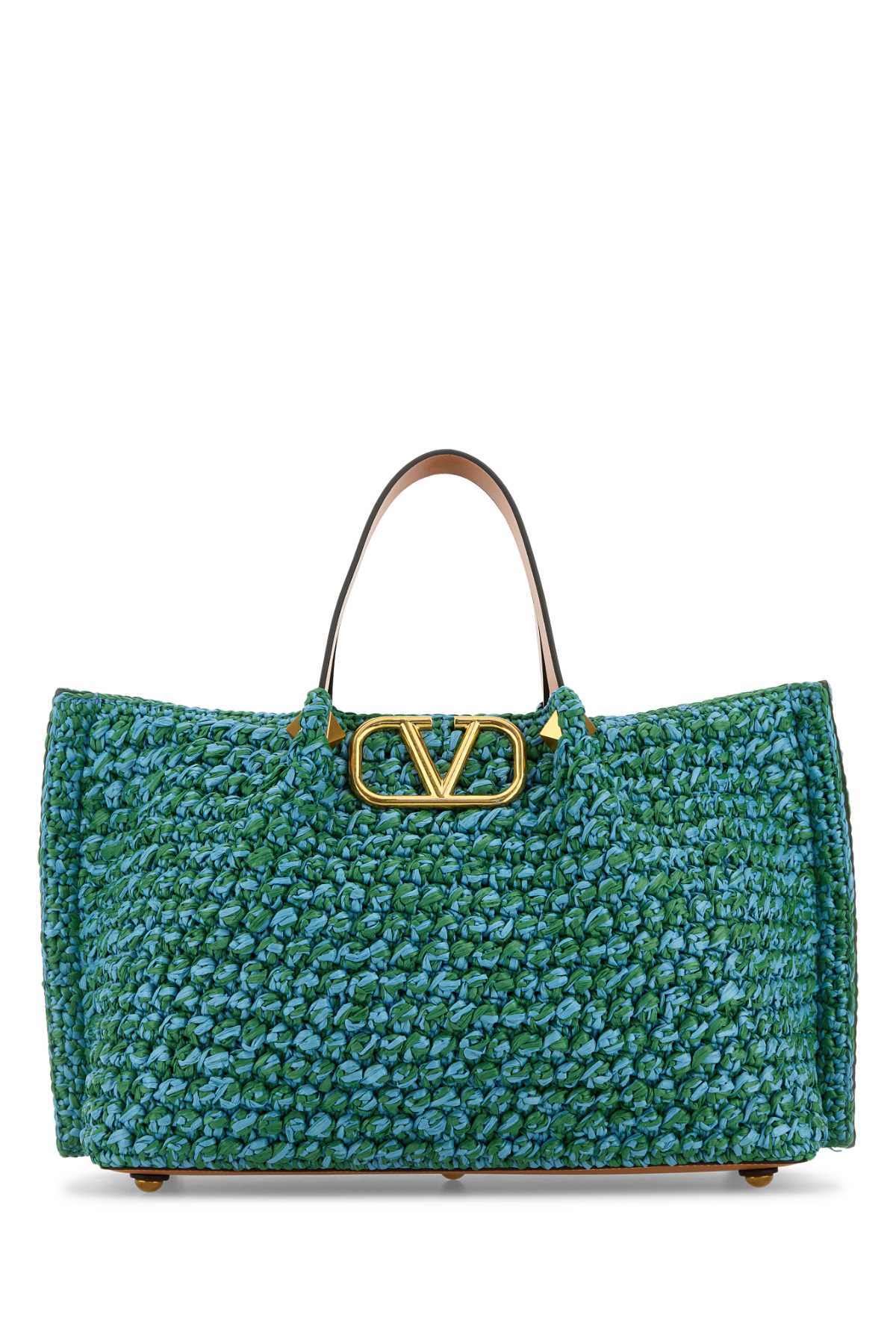 VALENTINO GARAVANI Two-Tone Raffia Medium Shopping Handbag