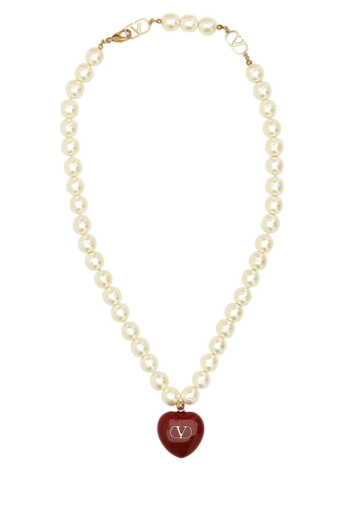VALENTINO GARAVANI Ivory Pearls Coeur Royal Necklace (L.45)