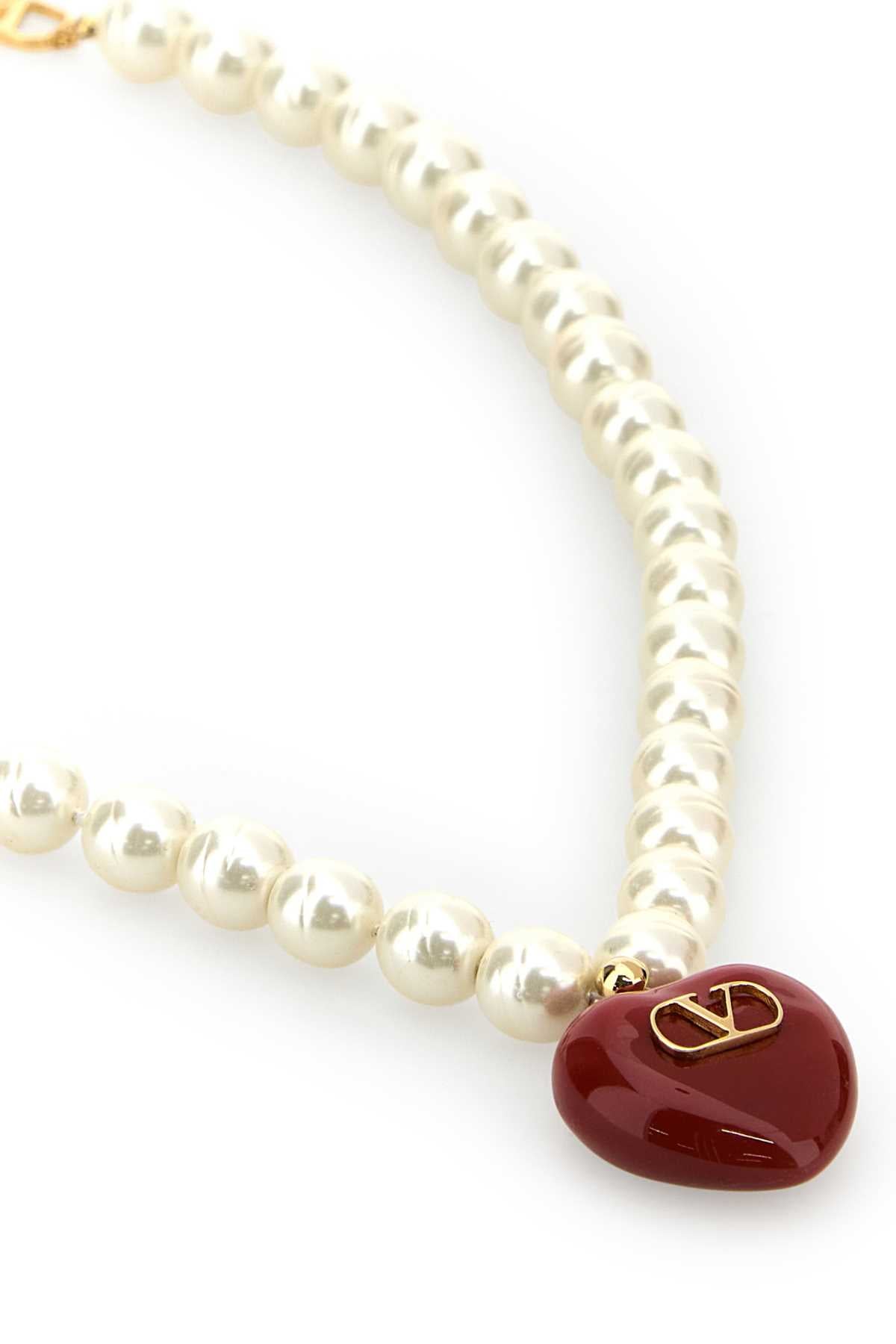 VALENTINO GARAVANI Ivory Pearls Coeur Royal Necklace (L.45)