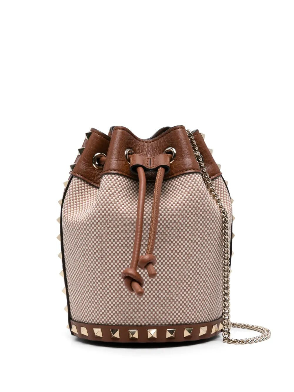 VALENTINO GARAVANI Mini Two-Tone Canvas Rockstud Bucket Handbag
