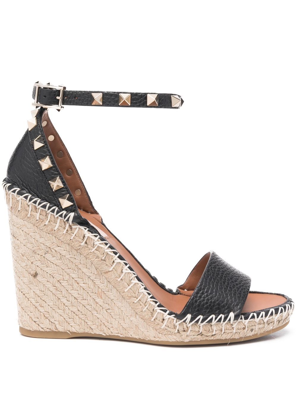 VALENTINO GARAVANI Esparto Wedge Sandals with Golden Studs