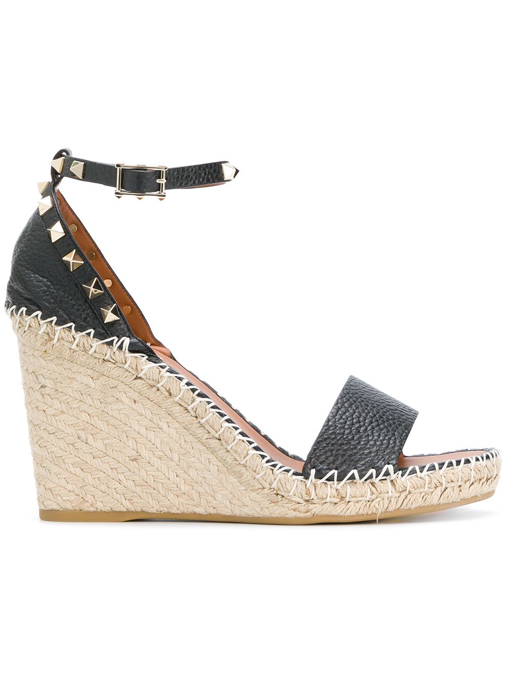 VALENTINO GARAVANI Esparto Wedge Sandals with Golden Studs