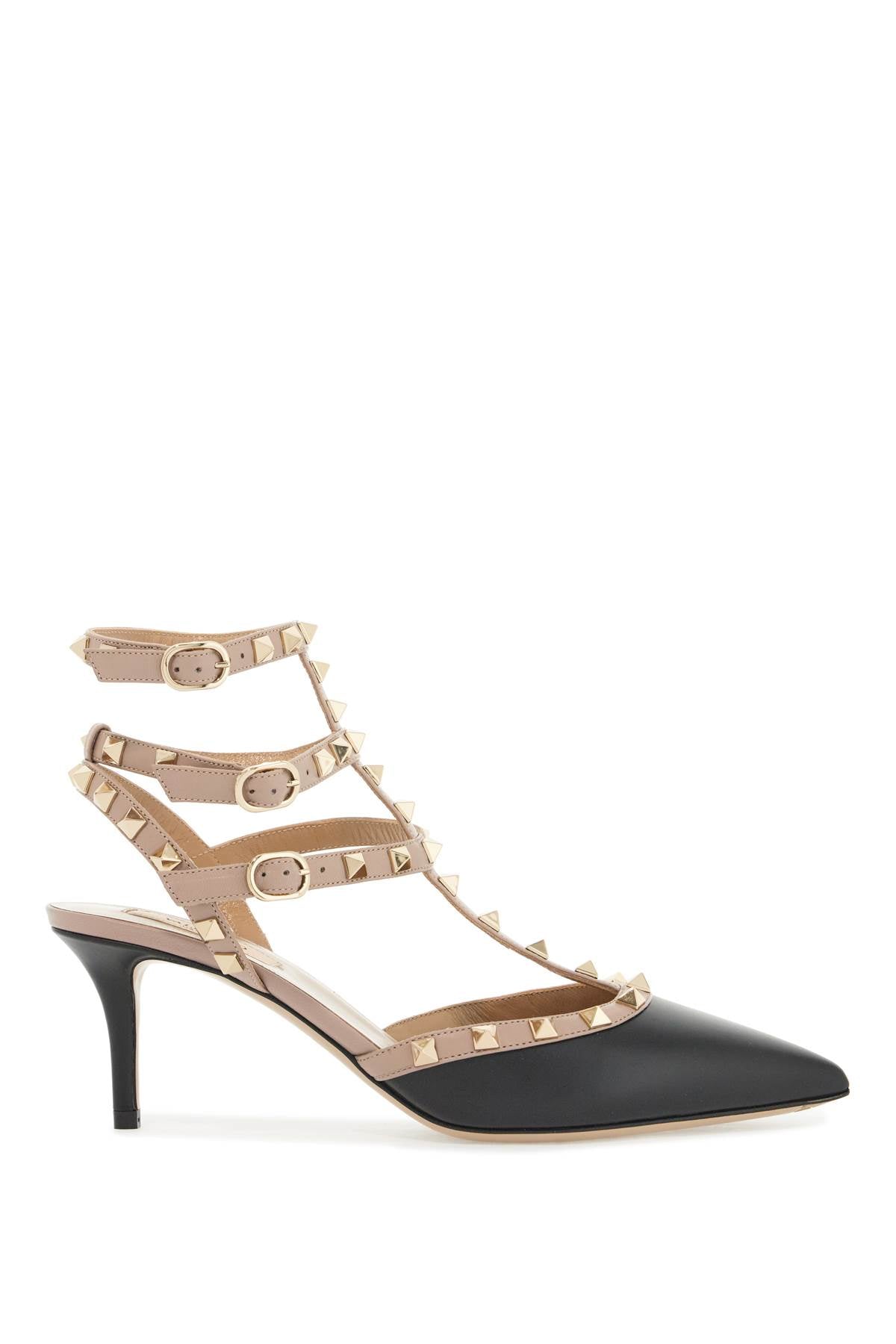VALENTINO GARAVANI Two-Tone Leather Rockstud Pumps with Ankle Strap
